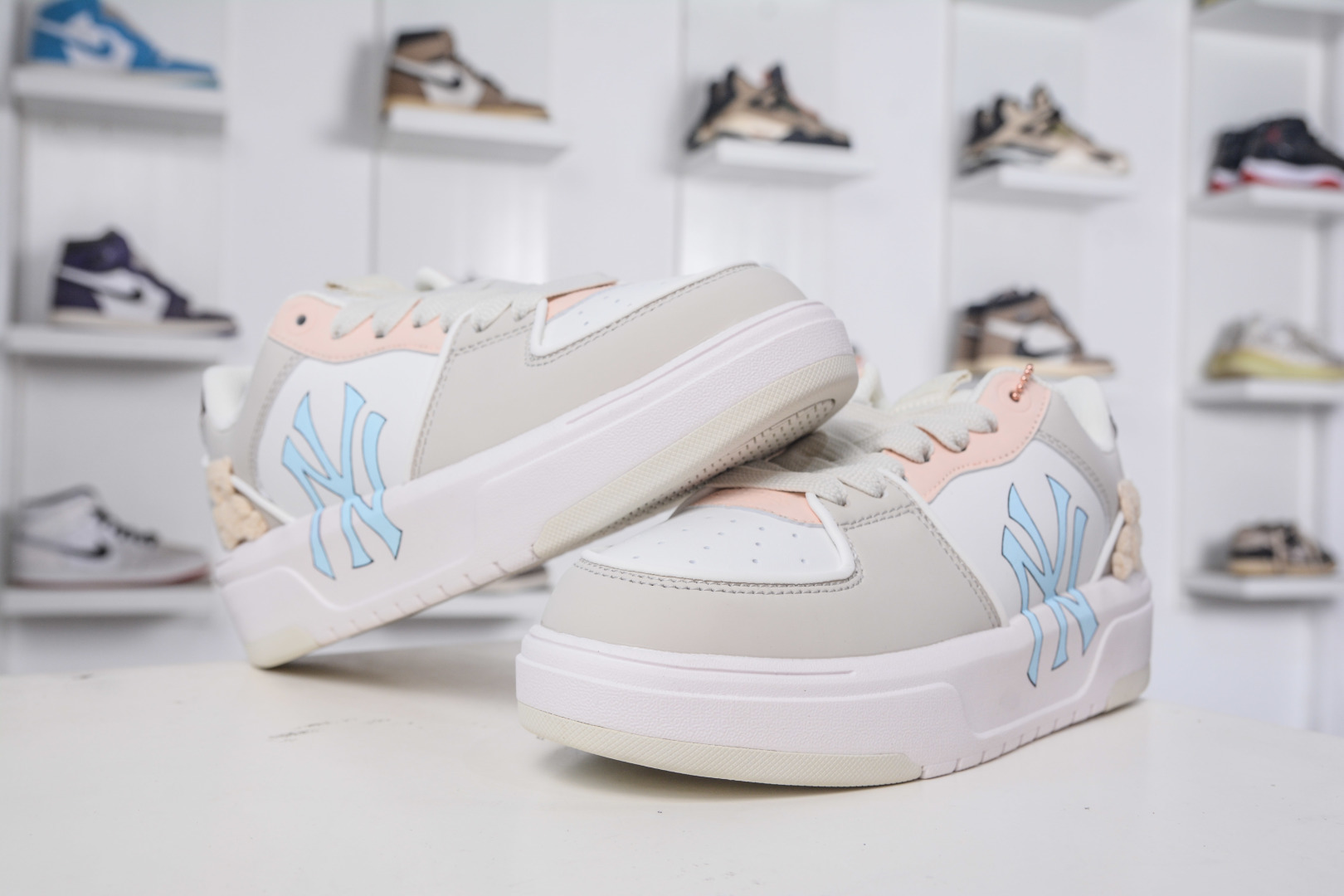 MLB Chunky Liner 气泡水母 奶油小熊 涂鸦定制配色学长鞋系列低帮老爹风轻量增高厚底百搭休闲运动慢跑鞋 3ASXCLB3N 50IVS