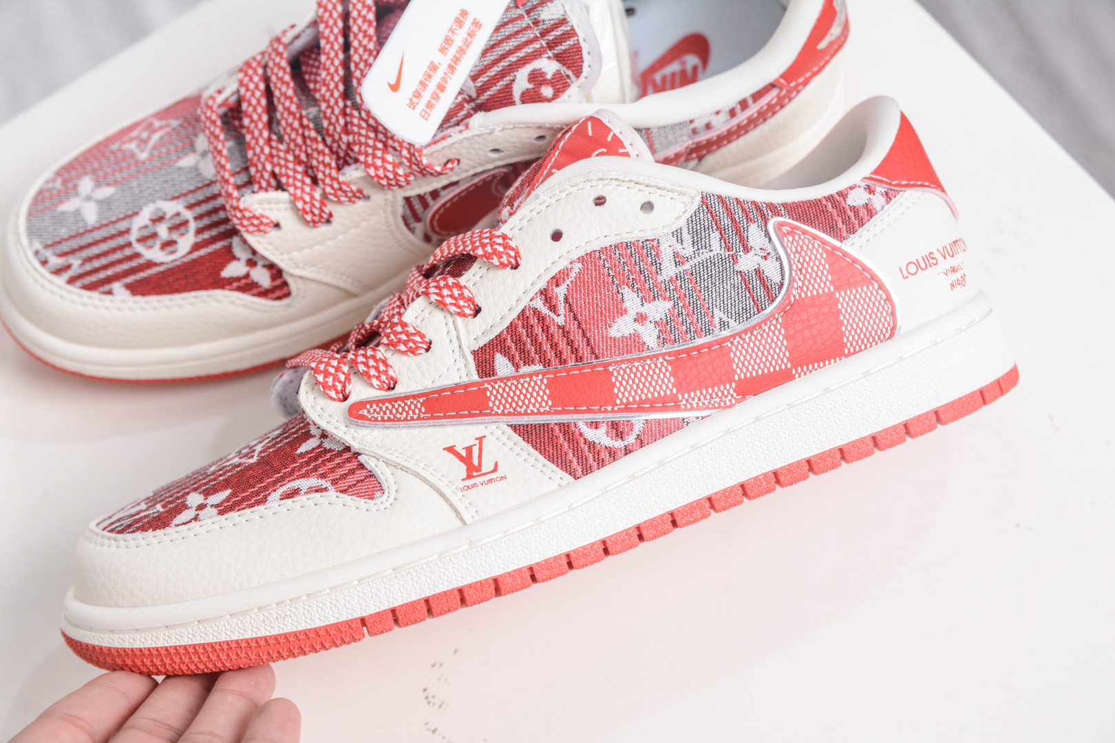 TS x Air Jordan x Louis Vuitton AJ1 Low 倒钩低帮LV联名-白红帆布 XS2025-067