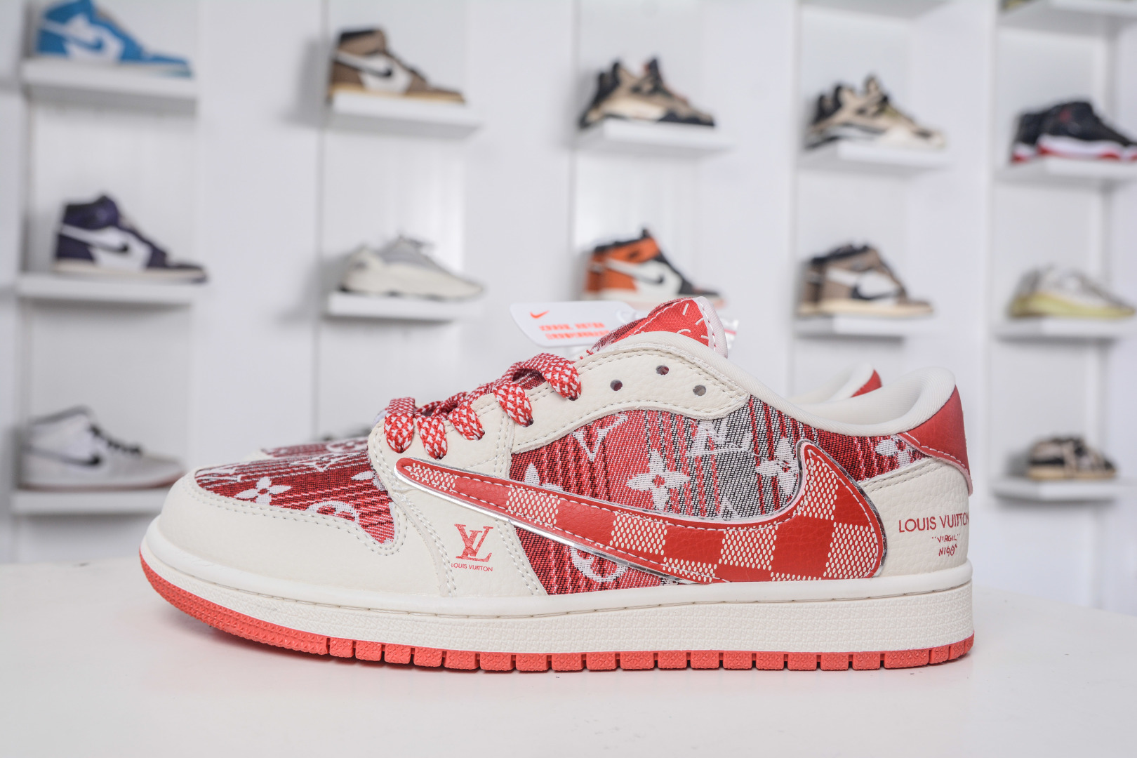 TS x Air Jordan x Louis Vuitton AJ1 Low 倒钩低帮LV联名-白红帆布 XS2025-067