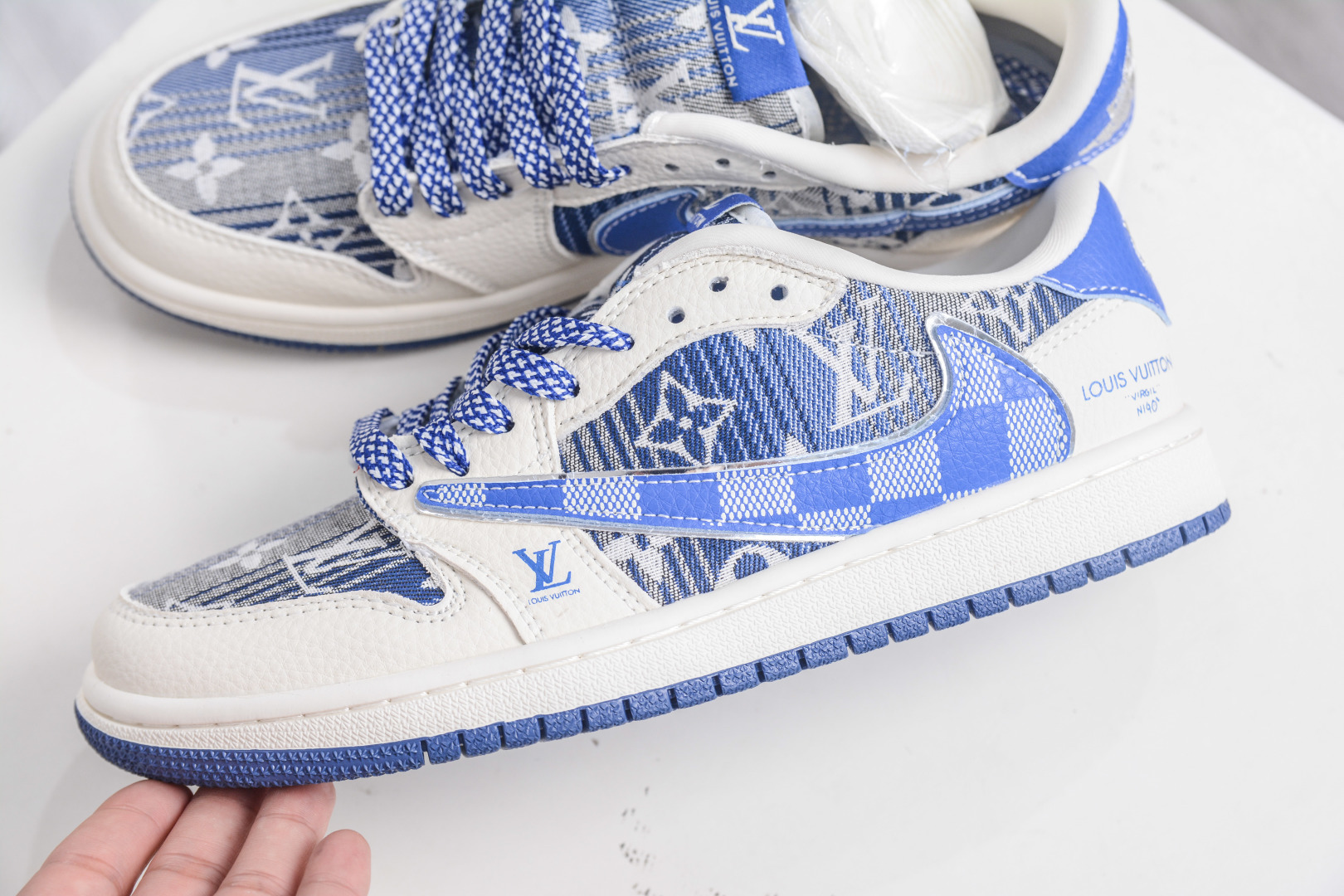 TS x Air Jordan x Louis Vuitton AJ1 Low 倒钩低帮LV联名-白蓝帆布 XS2025-075