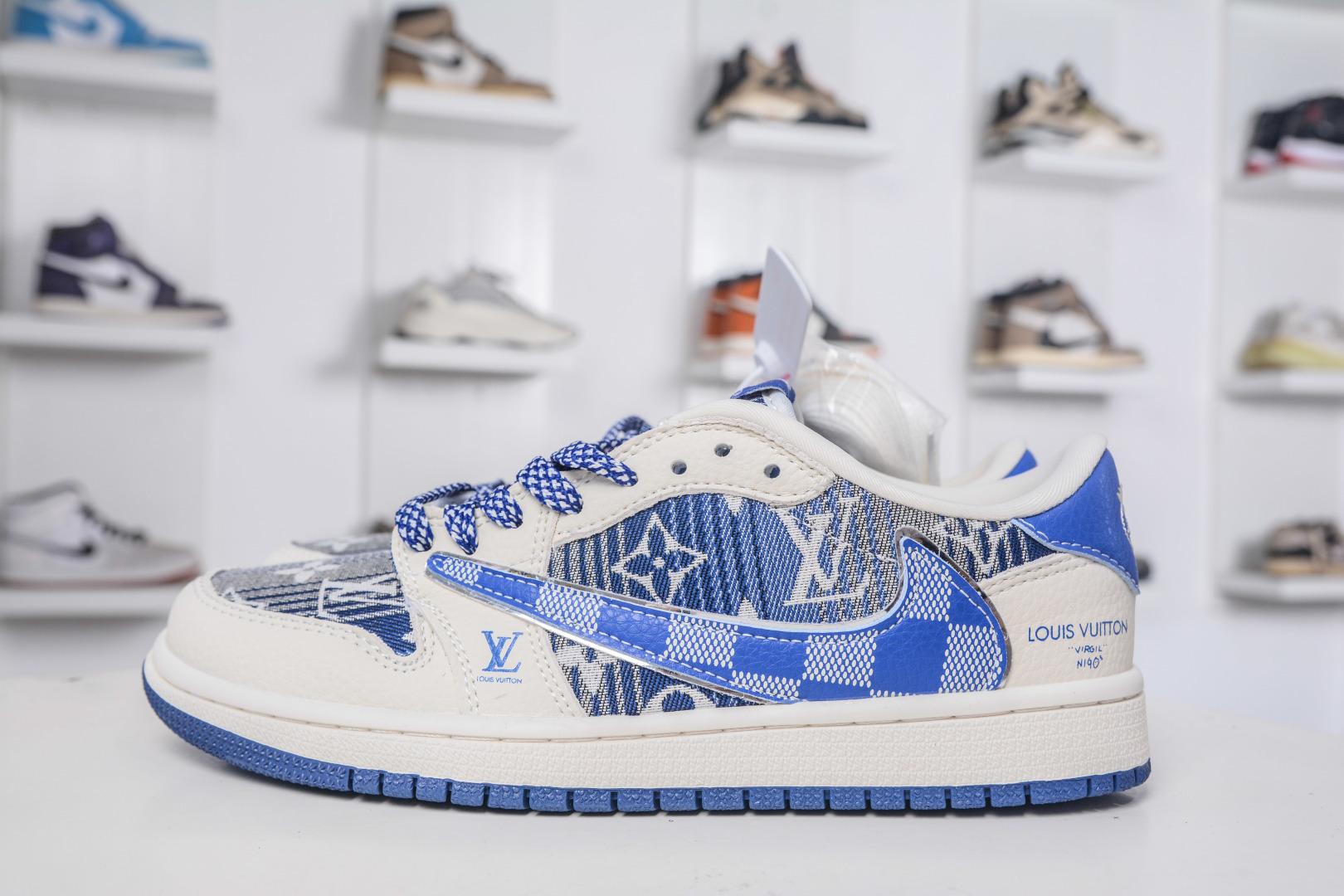 TS x Air Jordan x Louis Vuitton AJ1 Low 倒钩低帮LV联名-白蓝帆布 XS2025-075