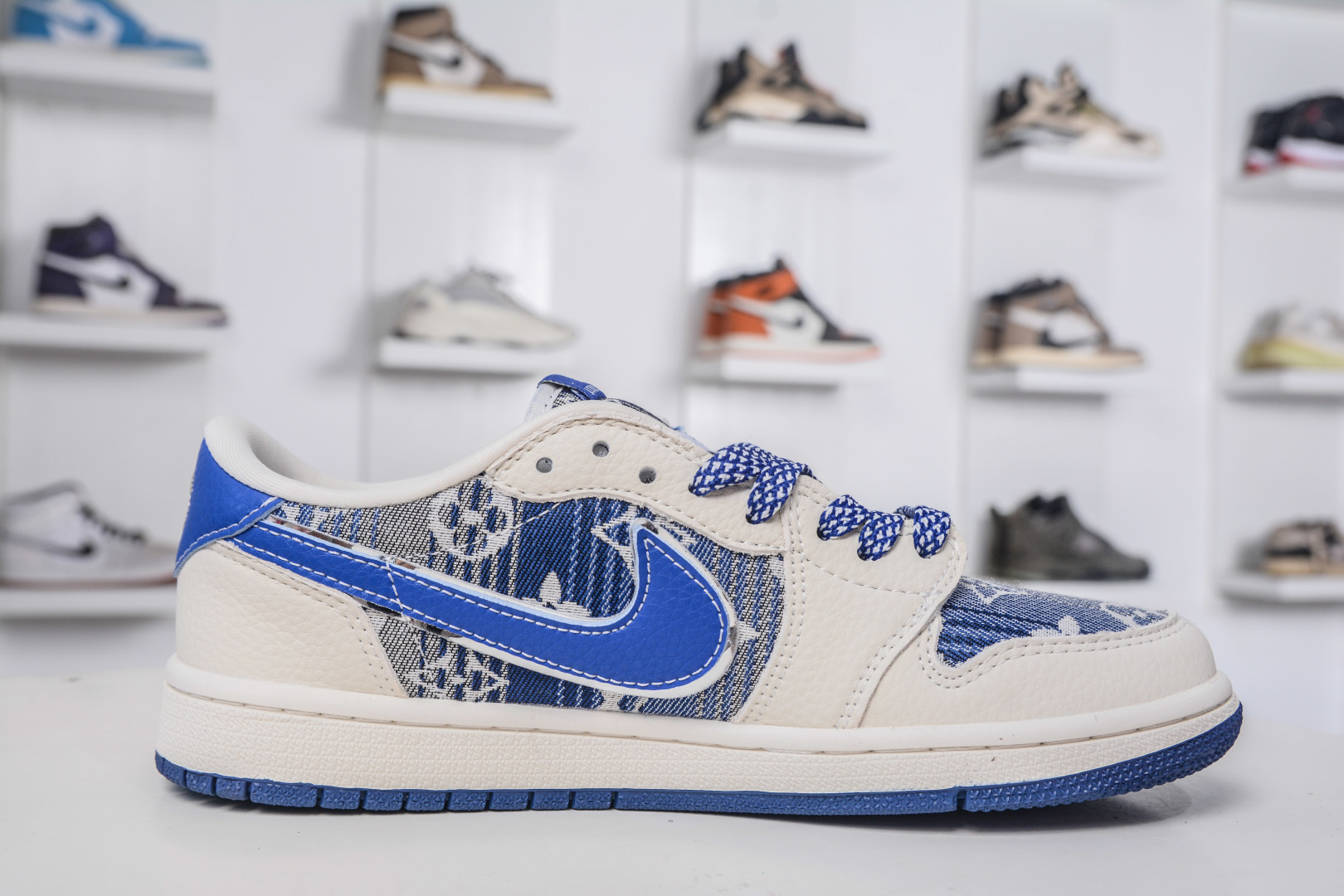 TS x Air Jordan x Louis Vuitton AJ1 Low 倒钩低帮LV联名-白蓝帆布 XS2025-075
