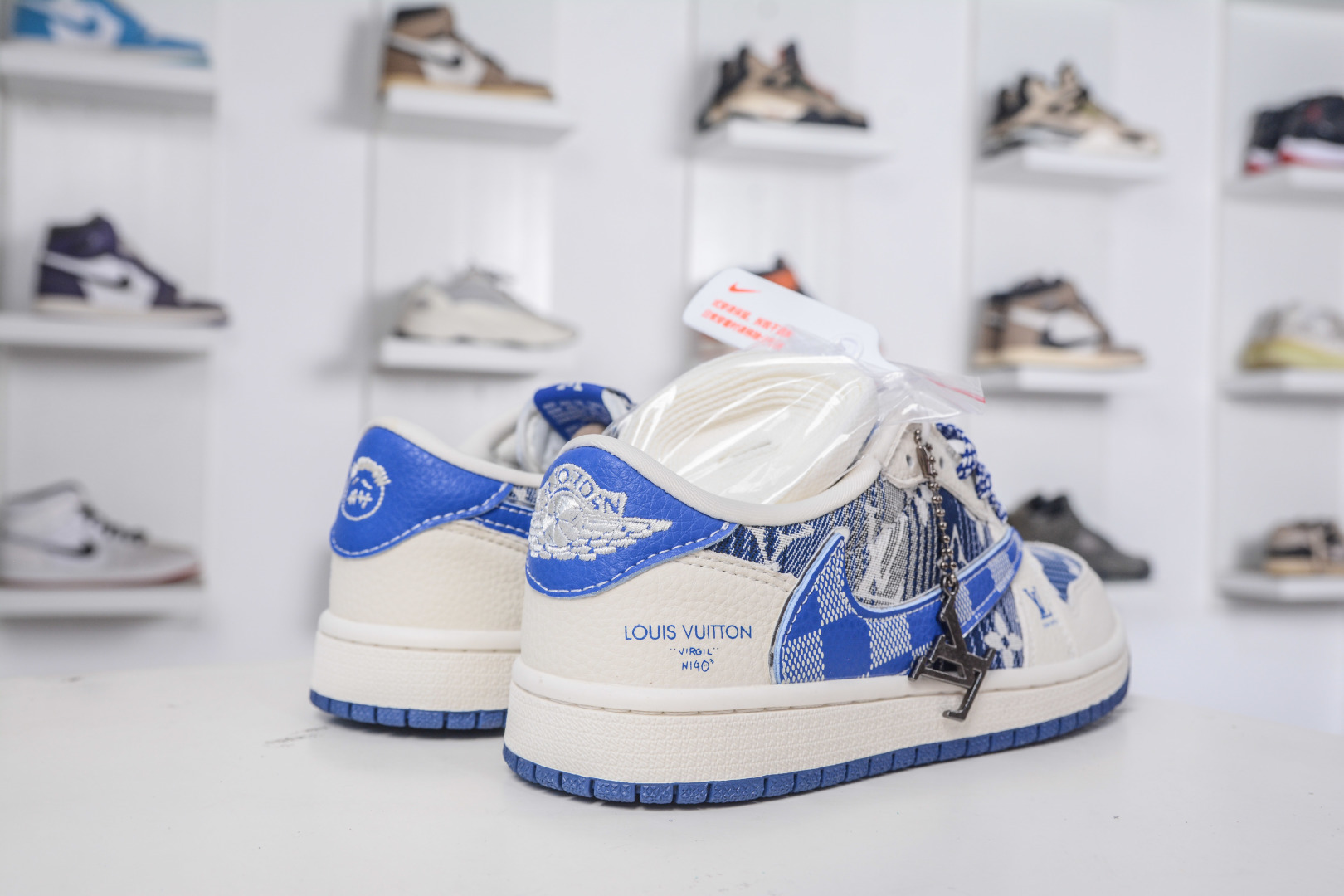 TS x Air Jordan x Louis Vuitton AJ1 Low 倒钩低帮LV联名-白蓝帆布 XS2025-075