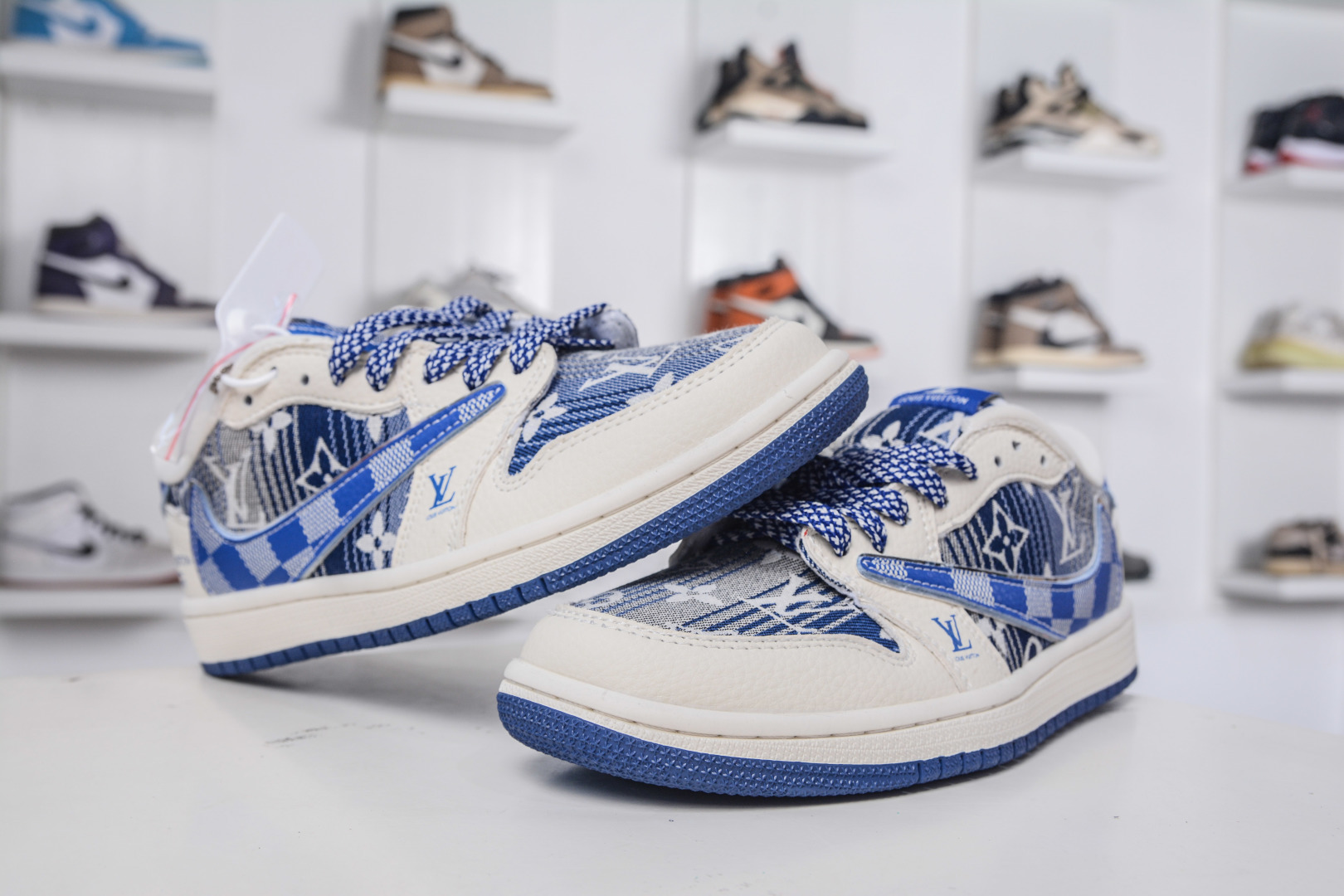 TS x Air Jordan x Louis Vuitton AJ1 Low 倒钩低帮LV联名-白蓝帆布 XS2025-075
