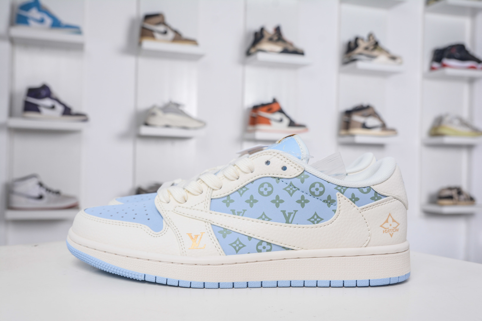 TS x Air Jordan x Louis Vuitton Air Jordan 1 Low - Light Blue Custom Shoes