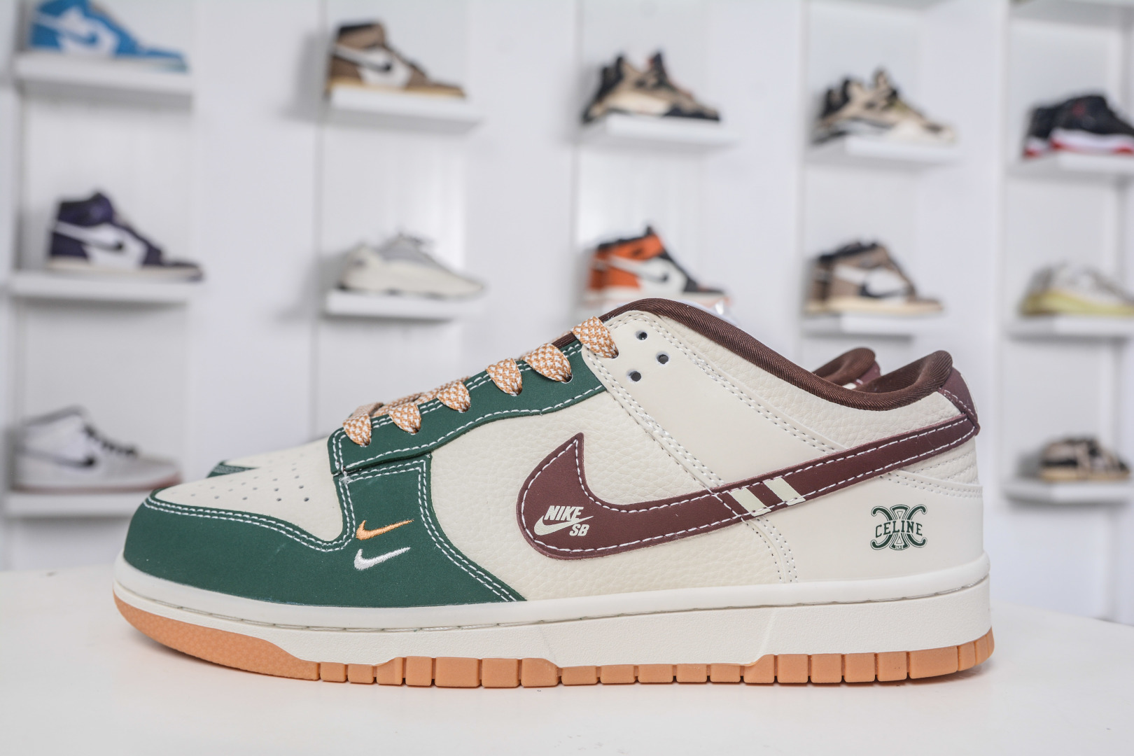 Nike SB Dunk Low x Celine Collab White Green Brown Sneakers