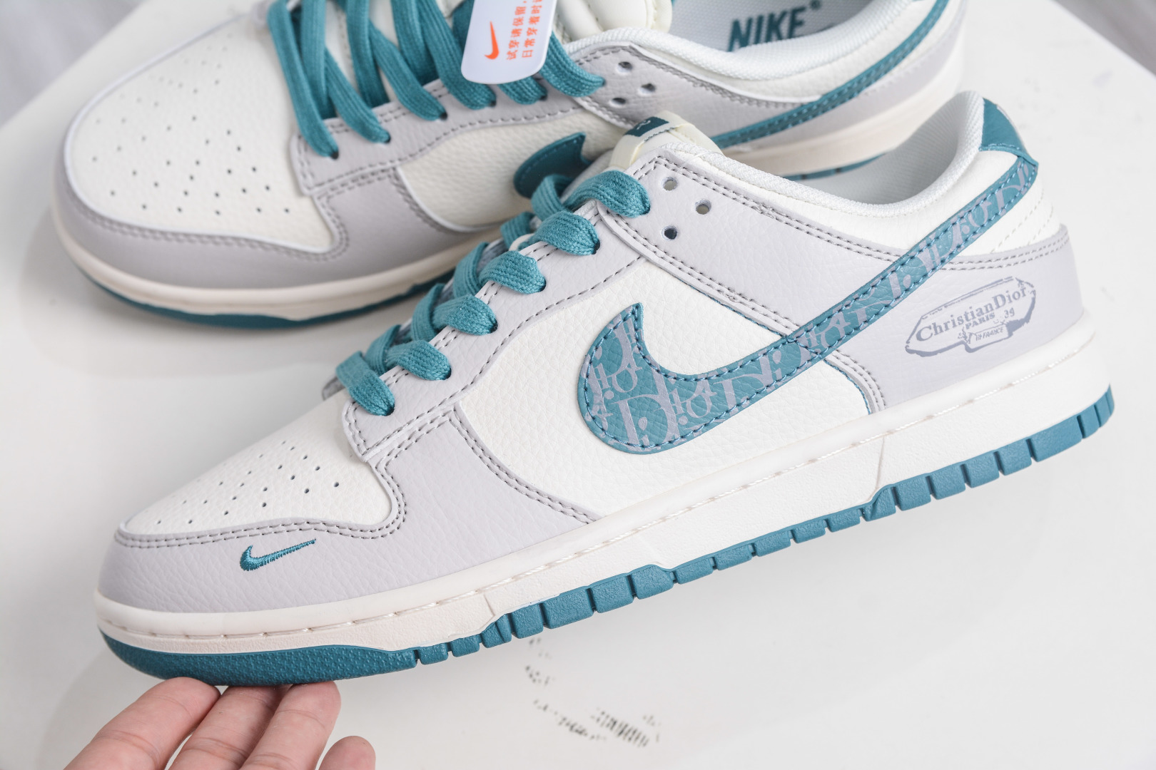 Nike SB Dunk Low x Dior Collab: Premium Grey, White & Green Sneakers 8 cmp i1759601760085 665 0 6