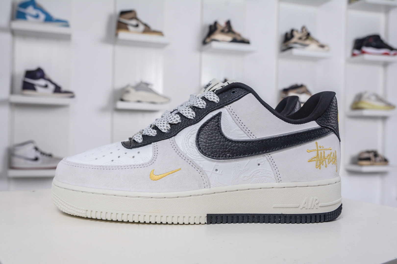 Stussy x Nike Air Force 1 Low White Black Sneakers Authentic Style