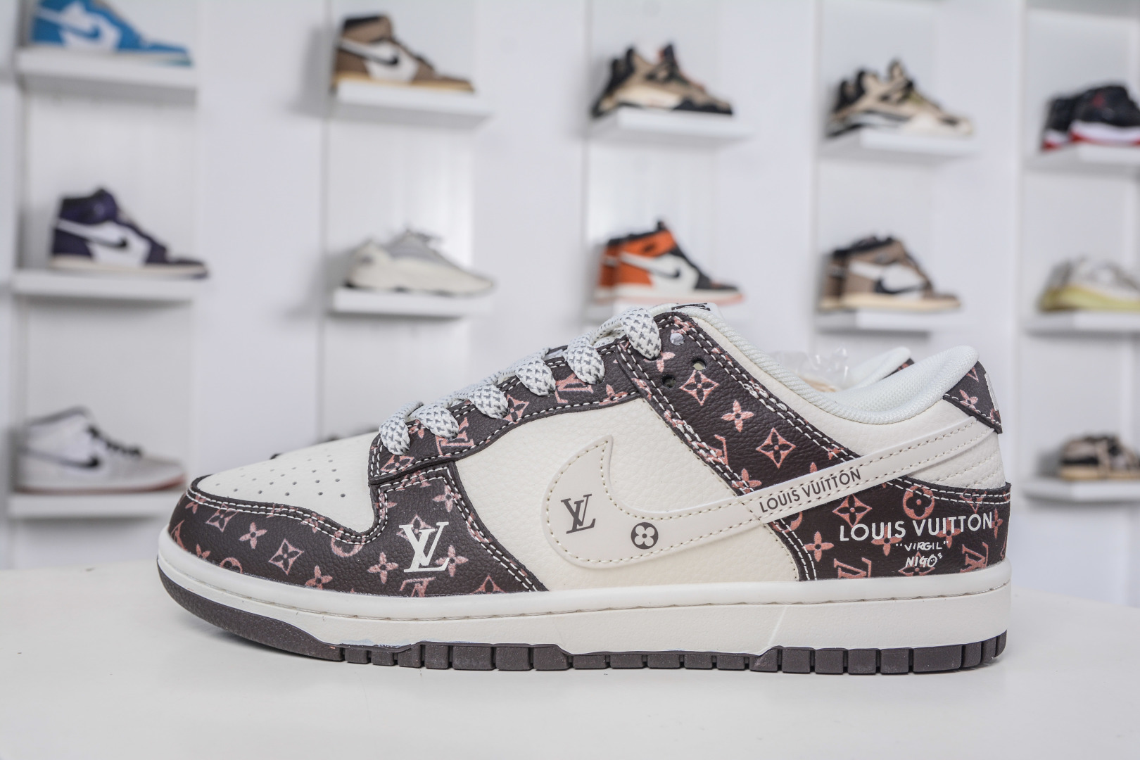 Nike SB Dunk Low x Louis Vuitton Collab Cream/Brown Designer Sneakers