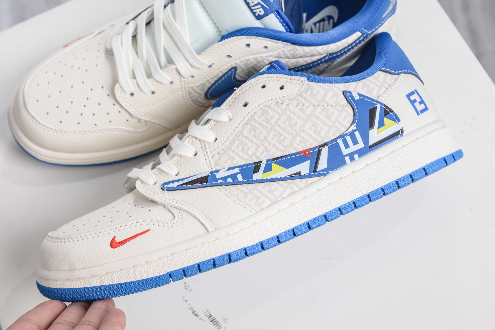 TS x Air Jordan 1 Low Fendi Collab - White/Blue, Custom, Comfortable, Stylish 8 cmp i1760292203796 6288 0 6