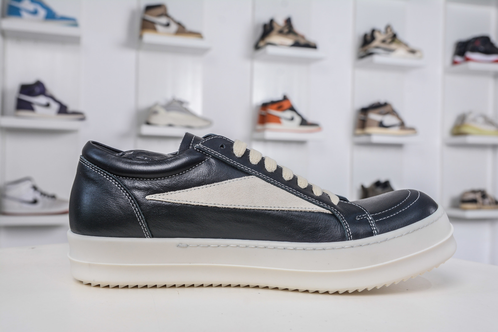 Rick Owens Edfu Low-Top Leather Sneakers - Black & White Designer Shoes 3 cmp i1760292864217 5576 0 2