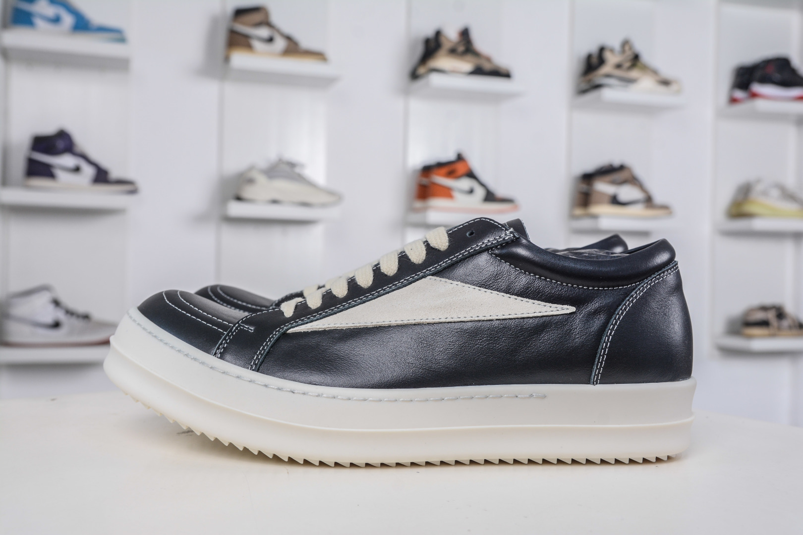 Rick Owens Edfu Low-Top Leather Sneakers - Black & White Designer Shoes 1 cmp i1760292864228 6339 0 0