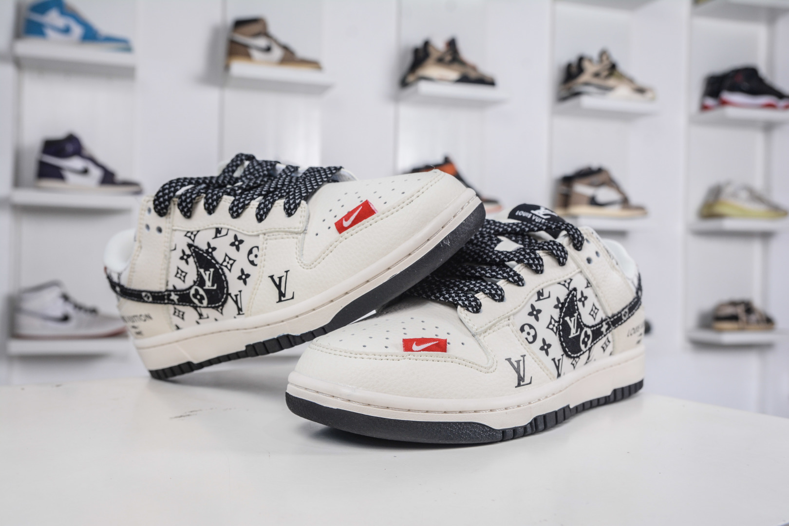 Nike SB Dunk Low x Louis Vuitton Cream Black Red Print Sneakers 5 cmp i1760456413751 122 0 3
