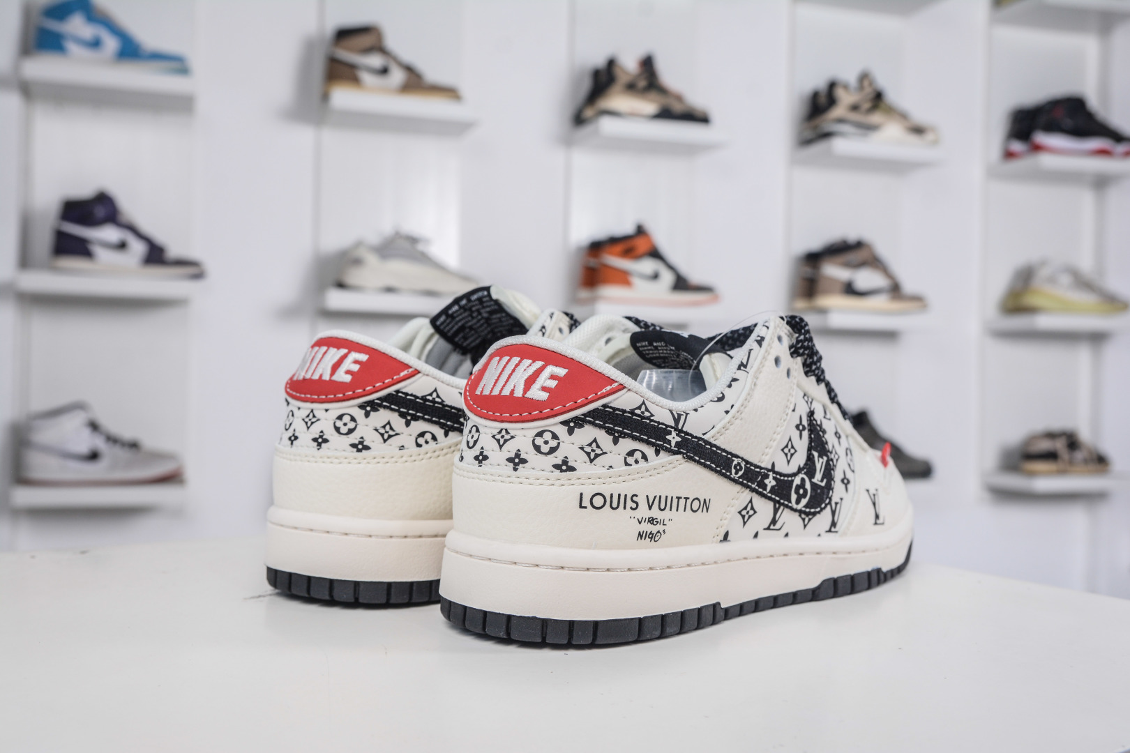 Nike SB Dunk Low x Louis Vuitton Cream Black Red Print Sneakers 7 cmp i1760456413751 4565 0 5