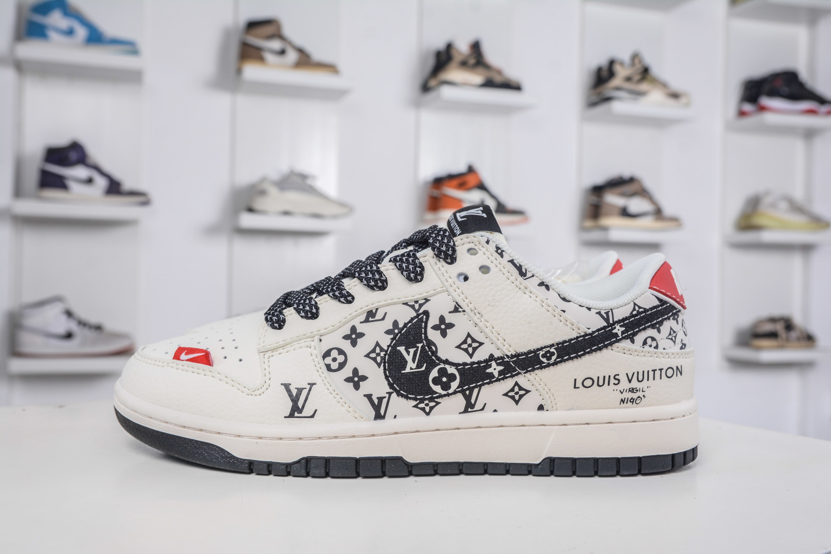 Nike SB Dunk Low x Louis Vuitton Cream Black Red Print Sneakers 2 cmp i1760456413752 3802 0 0