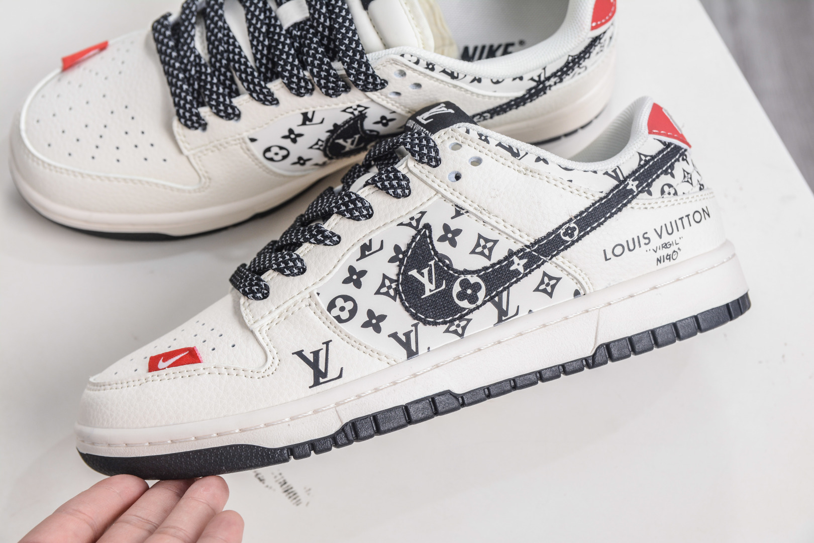 Nike SB Dunk Low x Louis Vuitton Cream Black Red Print Sneakers 8 cmp i1760456414733 1295 0 6