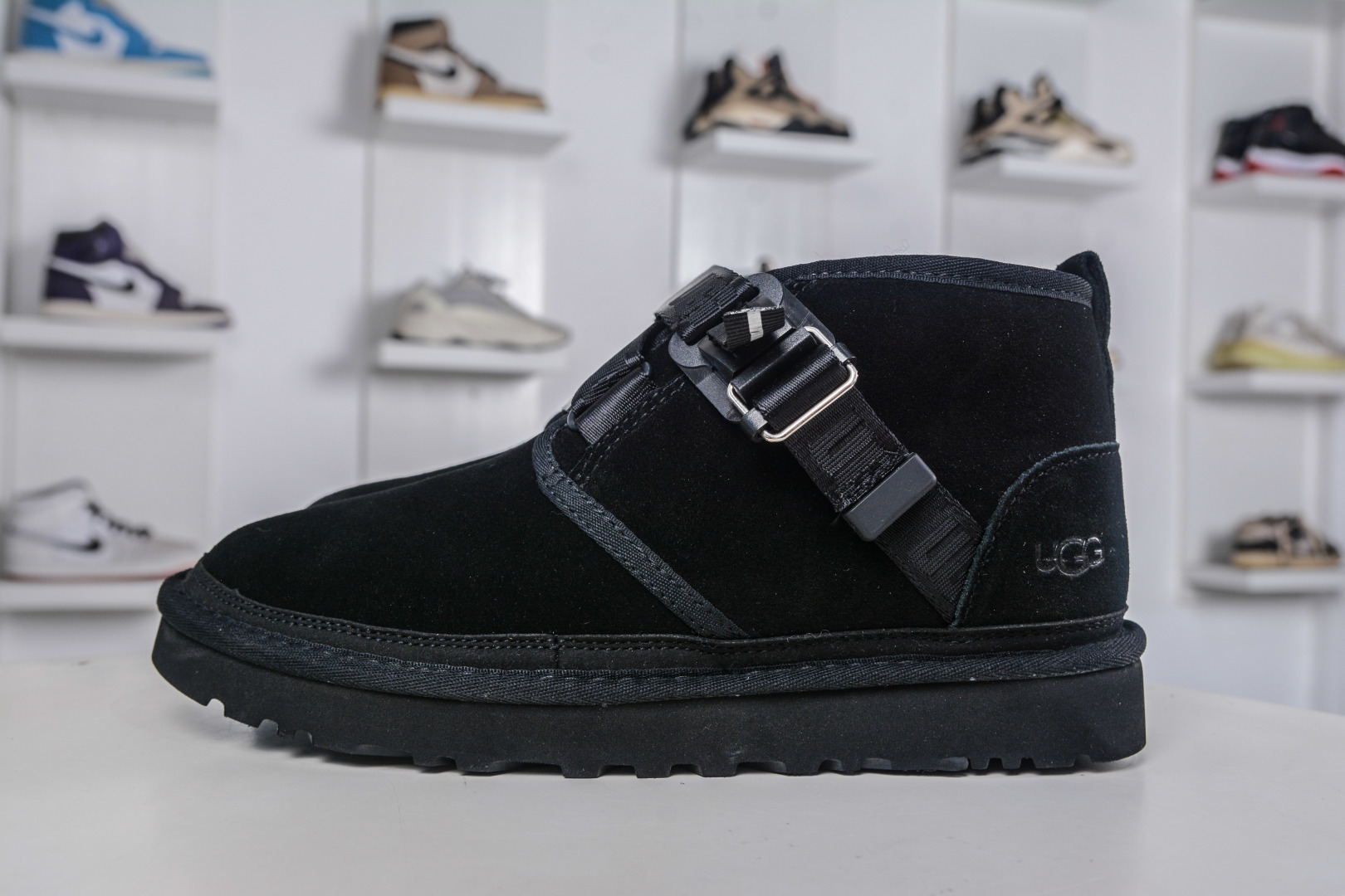 UGG Men's Mini Ankle Boots with Buckle Strap - Shearling Lined, Suede Upper