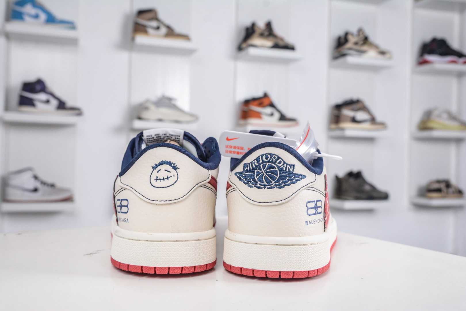 TS x Air Jordan x Balenciaga AJ1 Low 倒钩低帮联名巴黎世家-白深蓝红印花 DS2025-001