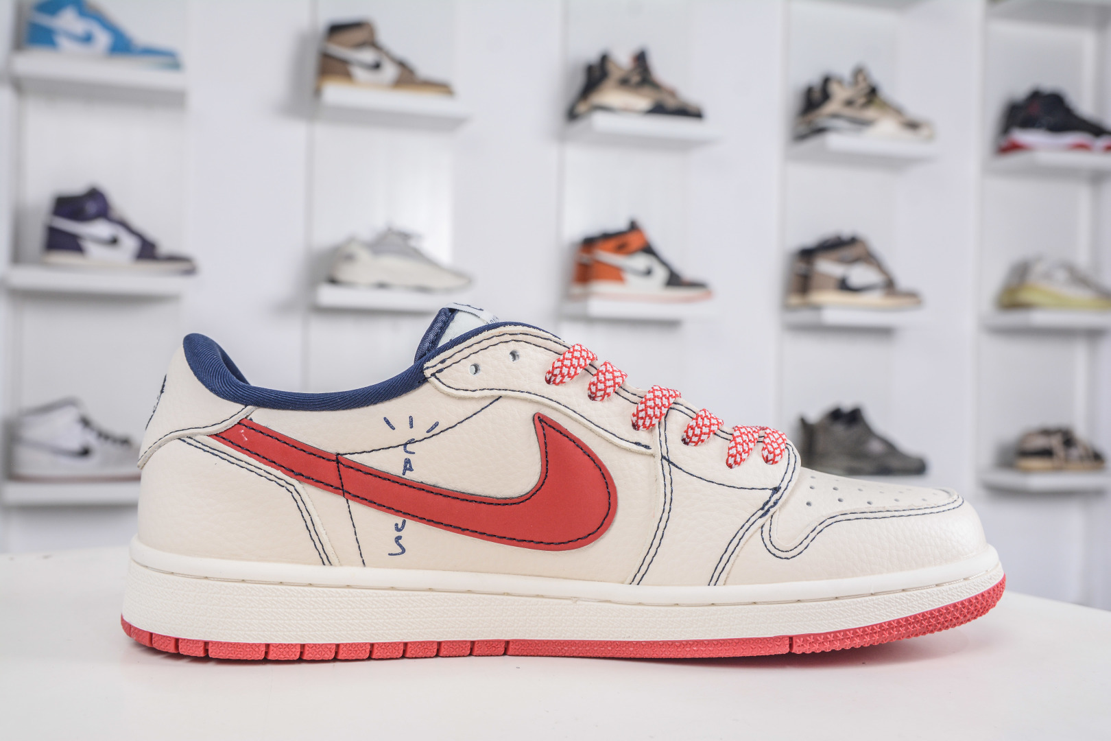 TS x Air Jordan x Balenciaga AJ1 Low 倒钩低帮联名巴黎世家-白深蓝红印花 DS2025-001