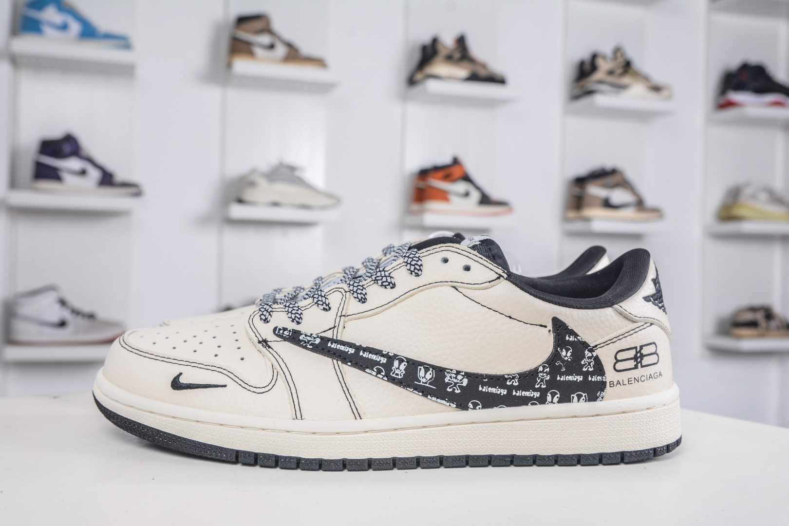 TS x Air Jordan x Balenciaga Low White Black Custom Sneakers