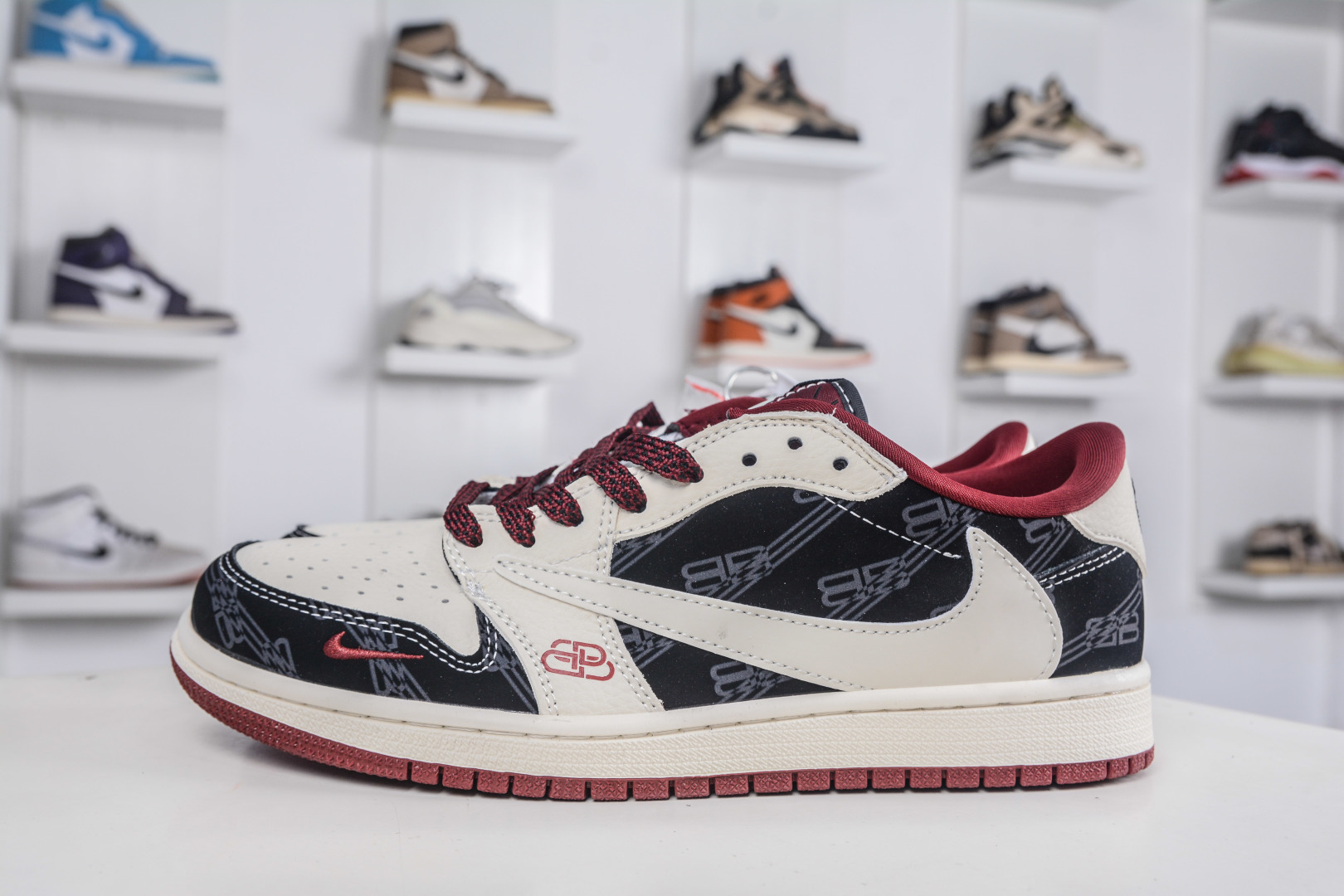 TS x Air Jordan x Balenciaga Low White Black Red Wine Sneakers