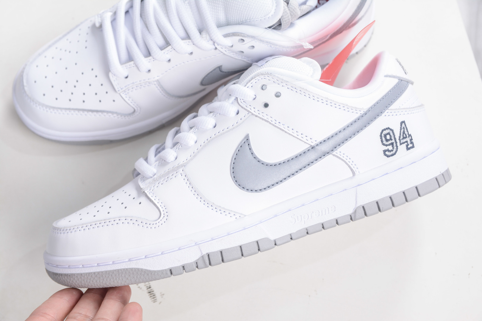 Supreme x Nike SB Dunk Low White/Grey Authentic Limited Edition Sneakers 8 cmp i1760718183392 3069 0 6