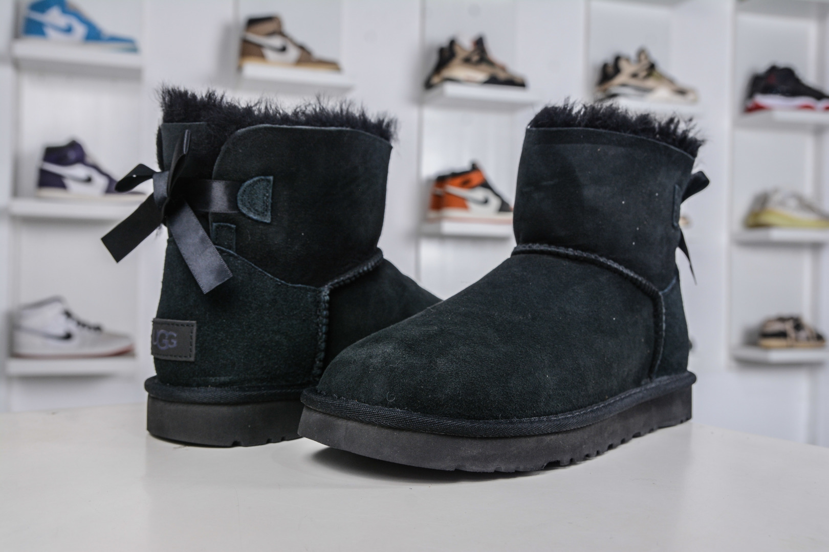 220 主推优势私 UGG Bailey贝莉单丝带蝴蝶结 黑色 秋冬羊皮毛一体雪地靴 1016501-BLK