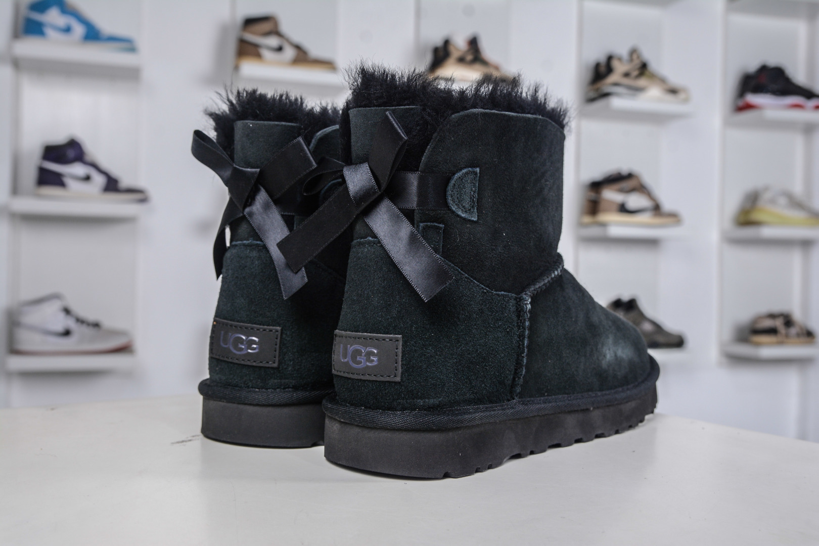 220 主推优势私 UGG Bailey贝莉单丝带蝴蝶结 黑色 秋冬羊皮毛一体雪地靴 1016501-BLK