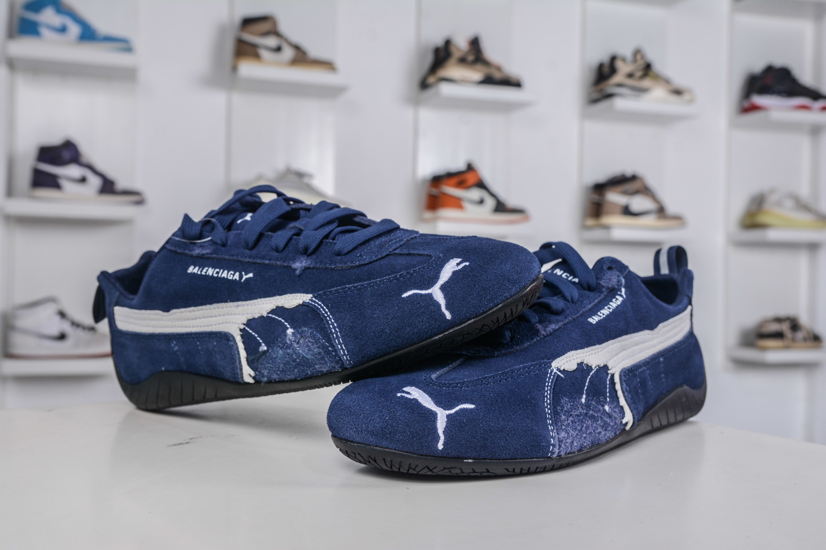 PUMA 彪马 x Balenciaga巴黎世家 Speedcat 系列 薄底鞋 牛皮绒面革 圆头做旧磨损 低帮 生活休闲鞋 406519-04