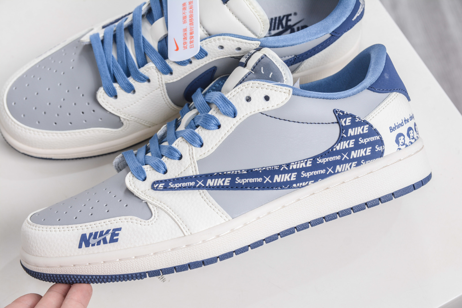 TS x Air Jordan x Supreme AJ1 Low 倒钩低帮联名SUP-白灰蓝 XD0798-309