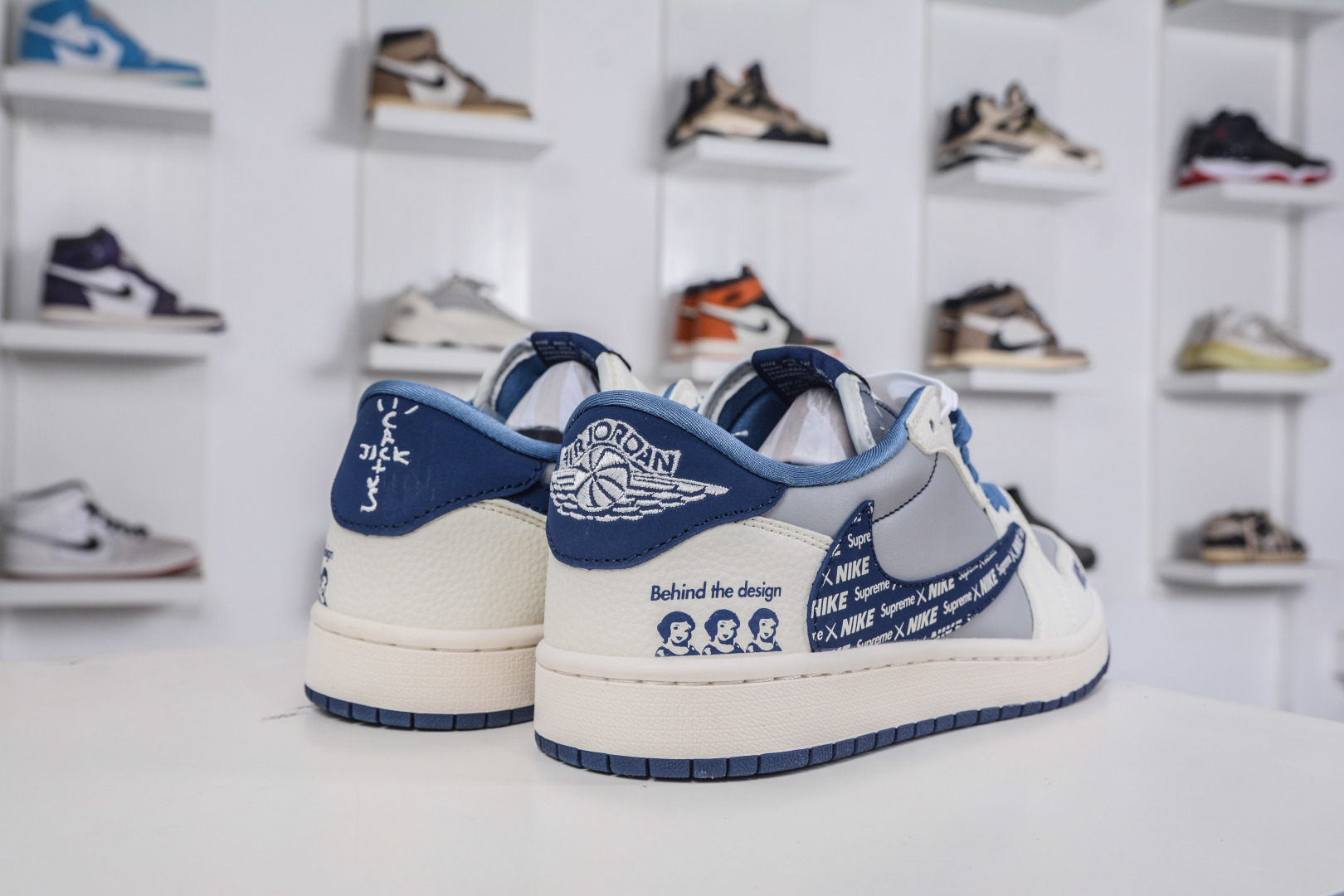 TS x Air Jordan x Supreme AJ1 Low 倒钩低帮联名SUP-白灰蓝 XD0798-309