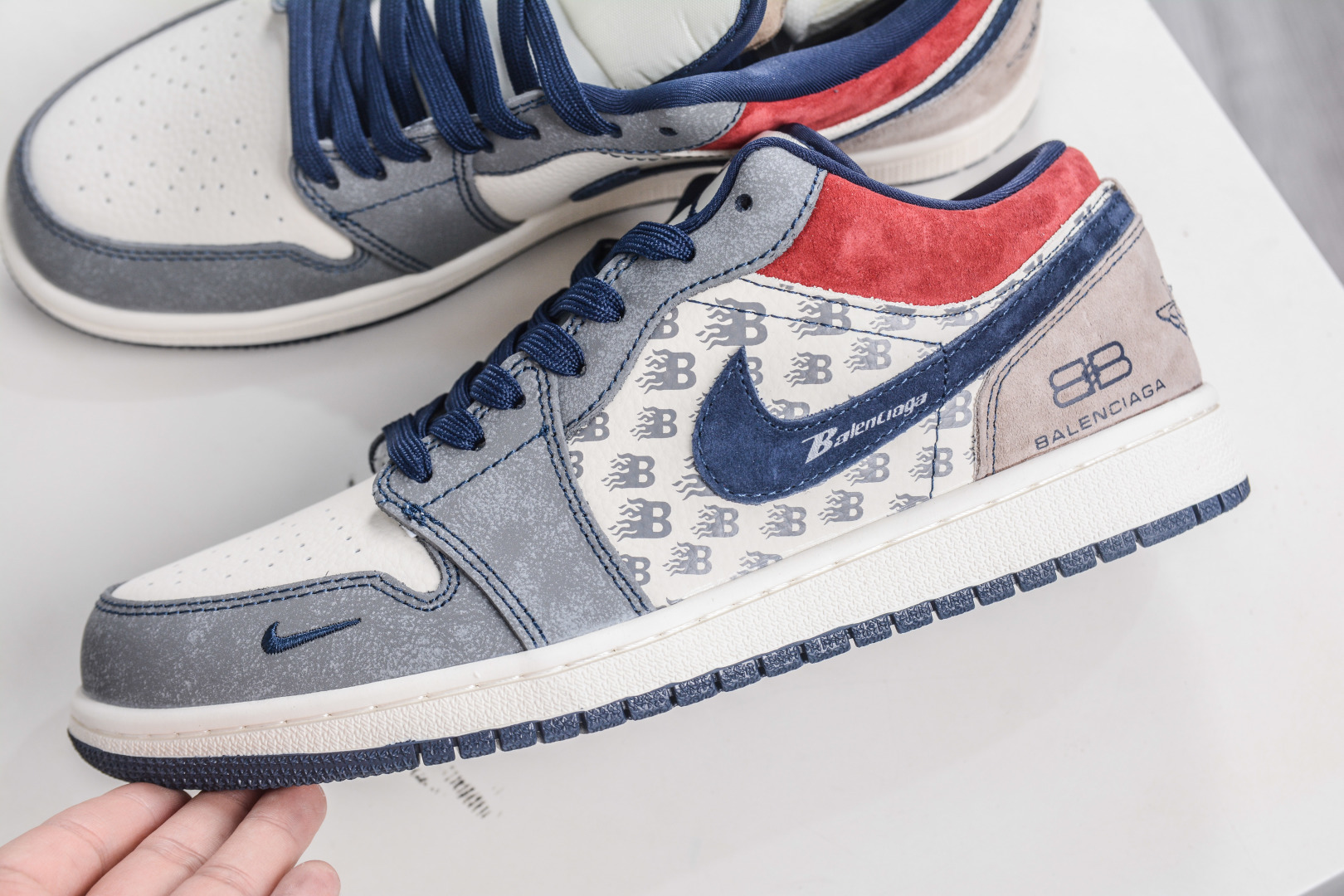 270 Air Jordan 1 Retro Low x Balenciaga x Louis Vuitton LV巴黎世家联名-米灰蓝红 QD1988-008