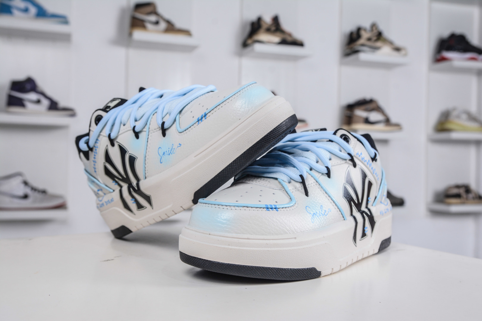 270 MLB Chunky Liner 呆萌犬 白蓝 涂鸦定制配色学长鞋系列低帮老爹风轻量增高厚底百搭休闲运动慢跑鞋 3ASXCA12N 50IVS