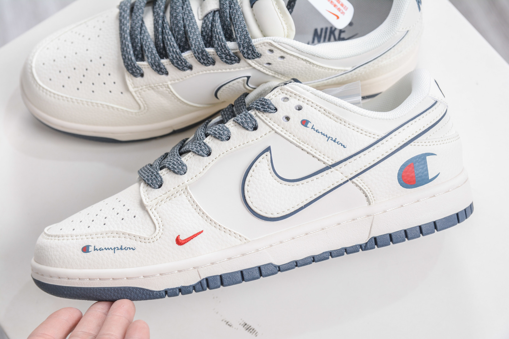 Nike SB Dunk Low x Champion 冠军联名-米白蓝 纯原大厂出品 极力推荐 原装头