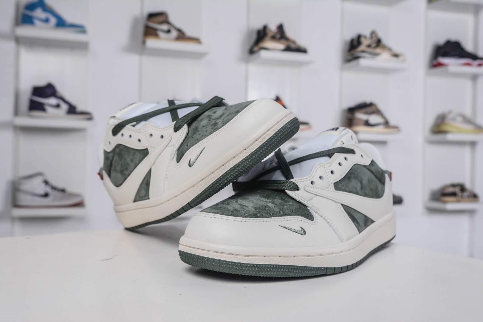 270 The North Face x Supreme x Travis Scott x Air Jordan 1 Low乔丹1代低帮倒钩北面Sup联名-米白绿 DM7866-122