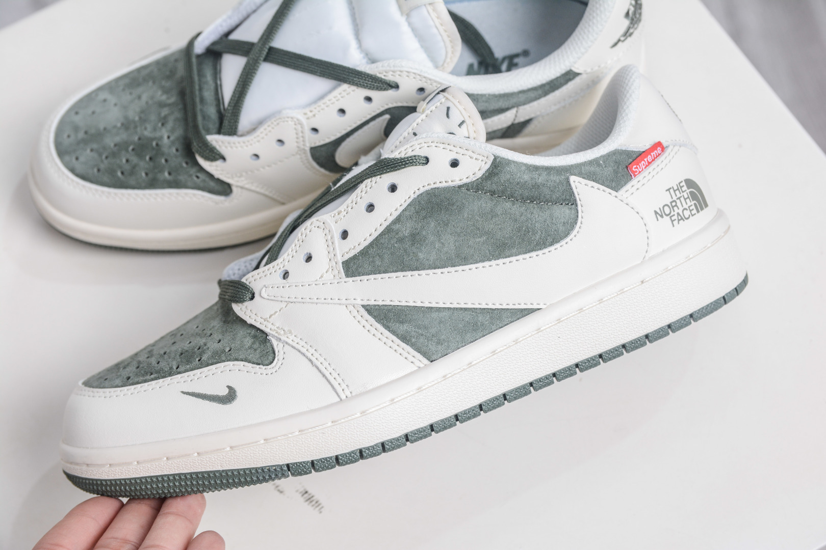 270 The North Face x Supreme x Travis Scott x Air Jordan 1 Low乔丹1代低帮倒钩北面Sup联名-米白绿 DM7866-122