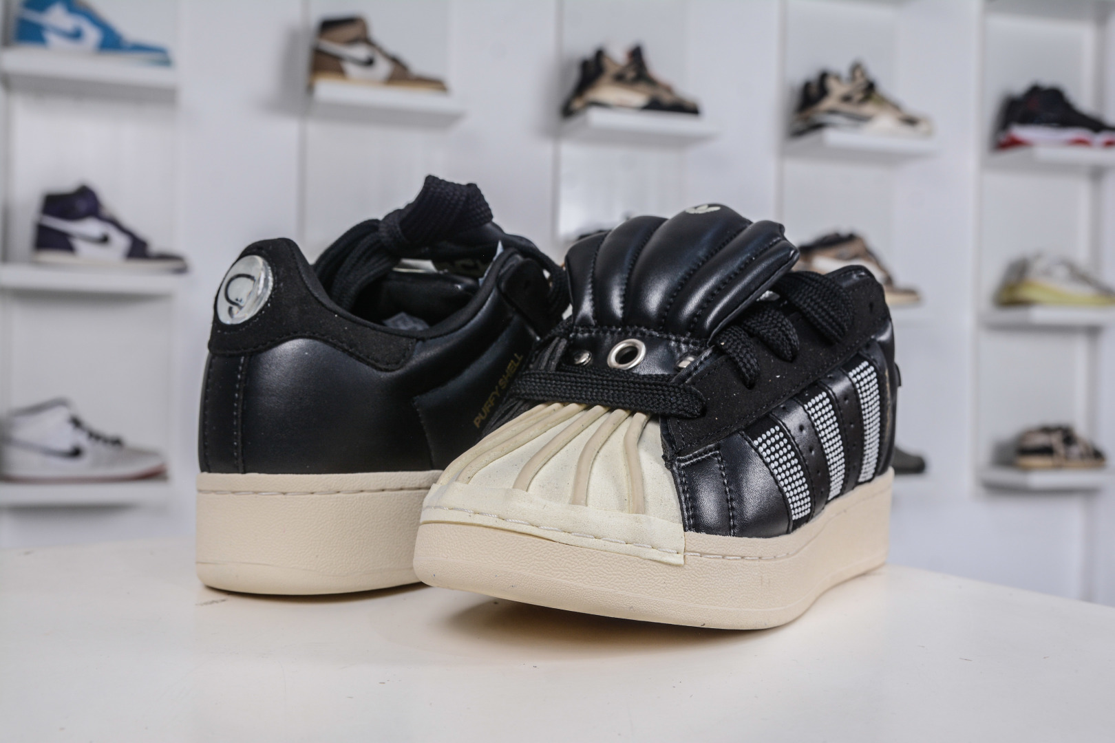 200 AD Originals x GALI SUPERSTAR PUFFY SHELL 联名黑色贝壳头时尚舒适低帮板鞋 KJ6976