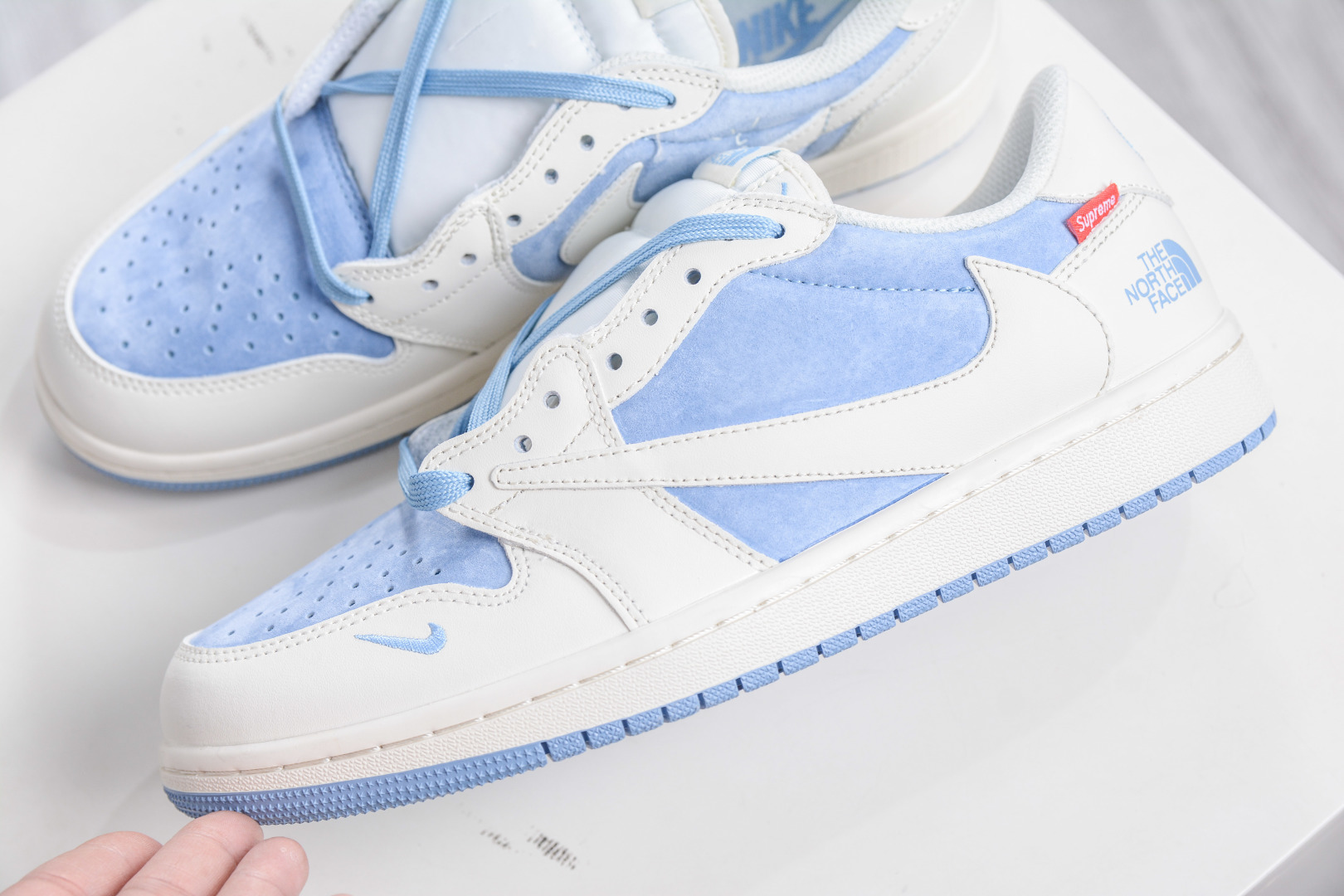 270 The North Face x Supreme x Travis Scott x Air Jordan 1 Low乔丹1代低帮倒钩北面Sup联名-米白蓝 DM7866-124