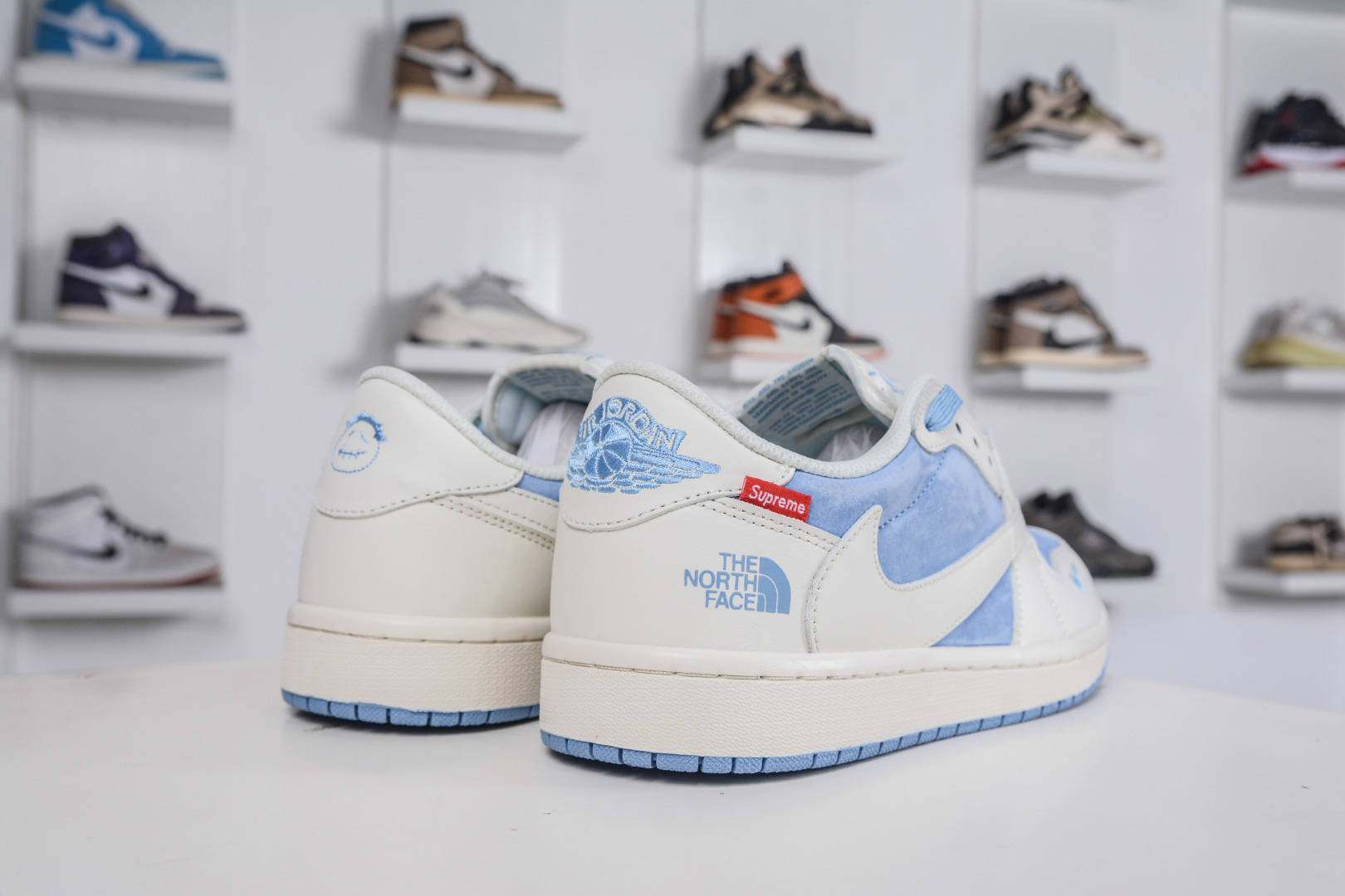 270 The North Face x Supreme x Travis Scott x Air Jordan 1 Low乔丹1代低帮倒钩北面Sup联名-米白蓝 DM7866-124