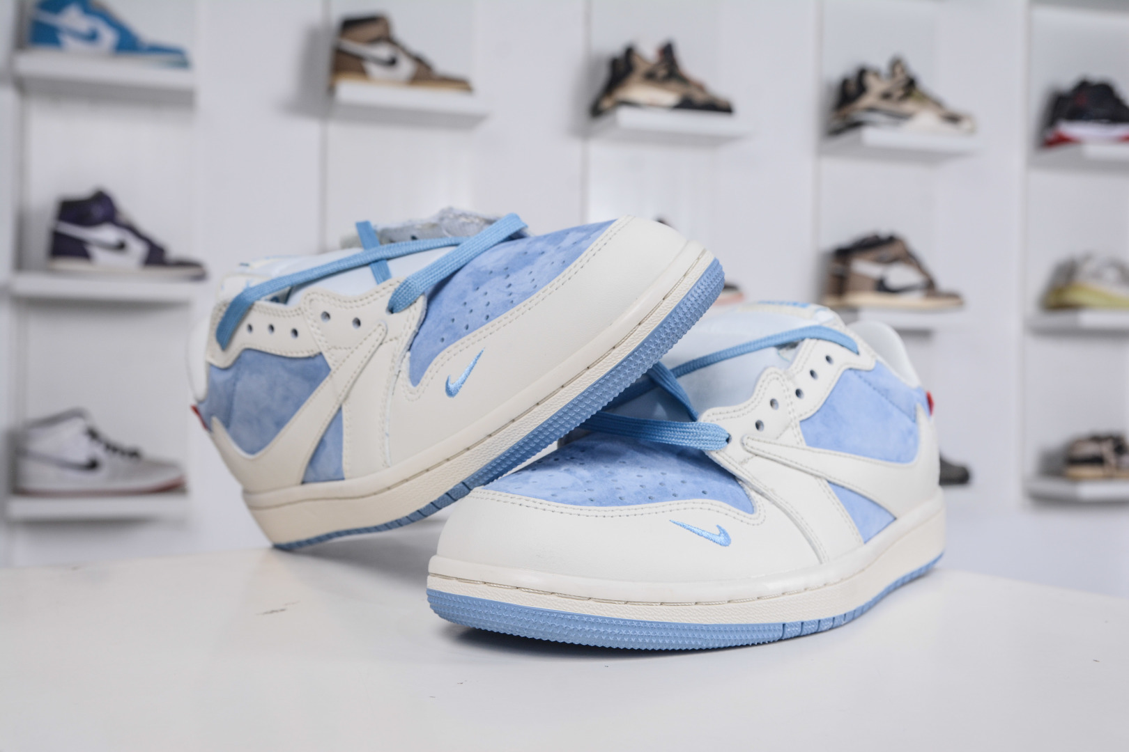 270 The North Face x Supreme x Travis Scott x Air Jordan 1 Low乔丹1代低帮倒钩北面Sup联名-米白蓝 DM7866-124