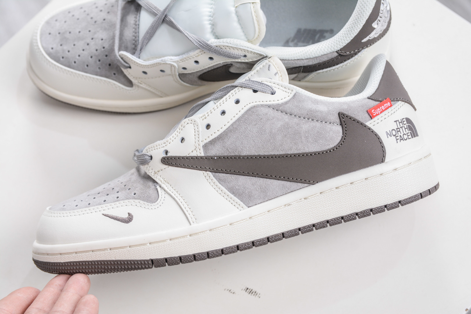 270 The North Face x Supreme x Travis Scott x Air Jordan 1 Low乔丹1代低帮倒钩北面Sup联名-米灰棕 DM7866-127