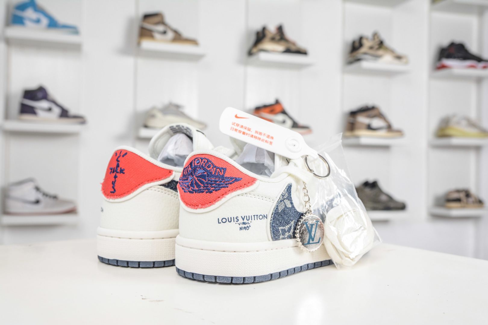 270 TS x Air Jordan x Louis Vuitton AJ1 Low 倒钩低帮LV联名-蓝红牛仔勾 JW1188-168-Chinese UA Cheap High Quatity Brand Clothes Bags handbags Sneakers wholesale wholesaler seller from China Factory suppliers Fashion Clothing Shoes best Quality Beautiful Price 270 TS x Air Jordan x Louis Vuitton AJ1 Low 倒钩低帮LV联名-蓝红牛仔勾 JW1188-168