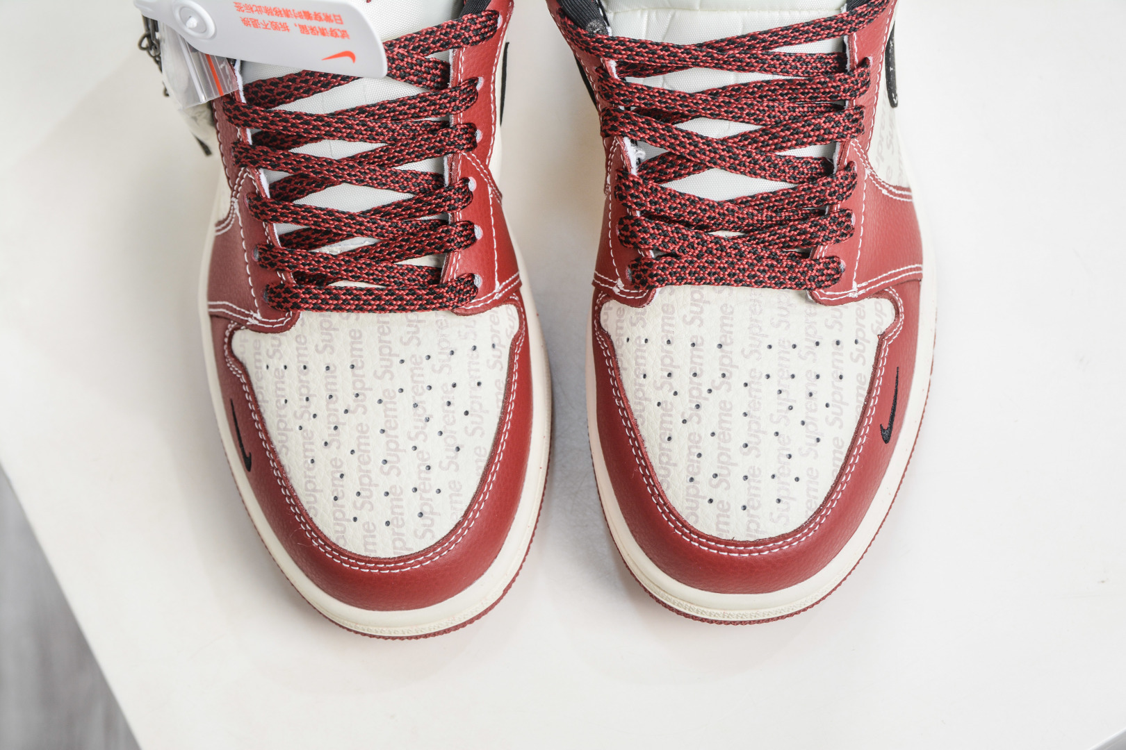 270 Air Jordan 1 Retro Low x Supreme SUP联名-米白酒红黑勾 QJ1988-008