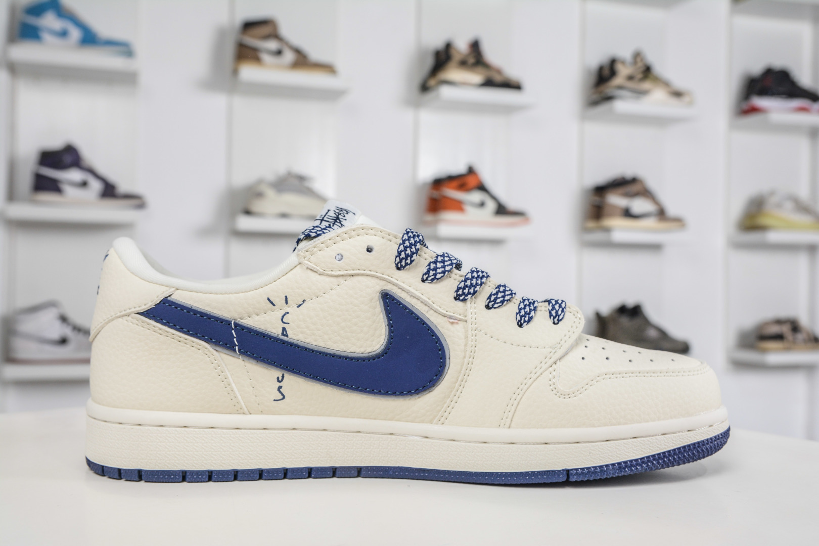 270 TS x Air Jordan x Stussy AJ1 Low 倒钩低帮联名斯图西-白深蓝 LD2028-065