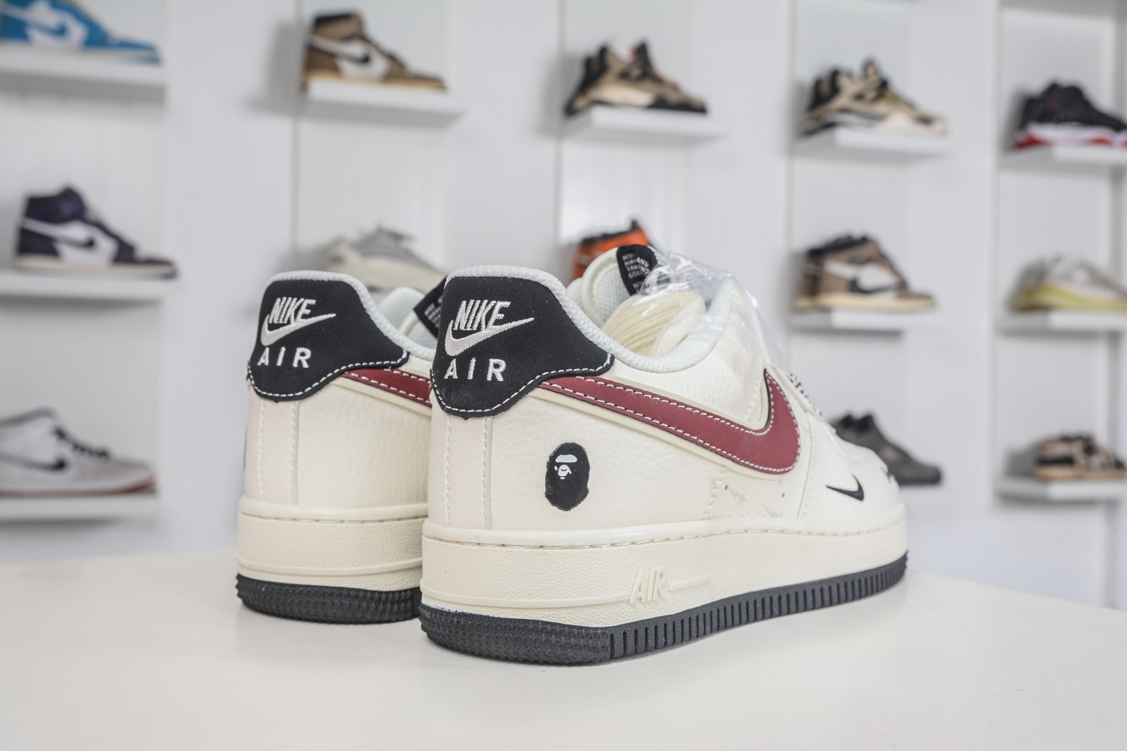 Nike Air Force 1 Low 07 x BAPE 猿人头联名-米白酒红 MM3399-812-Top High Quatity Cheap Sneakers Fashion Clothing Clothes Bags handbags Shoes of all Brand wholesale With The best Quality And Beautiful Price from China Factory Chinese suppliers wholesaler seller Nike Air Force 1 Low 07 x BAPE 猿人头联名-米白酒红 MM3399-812