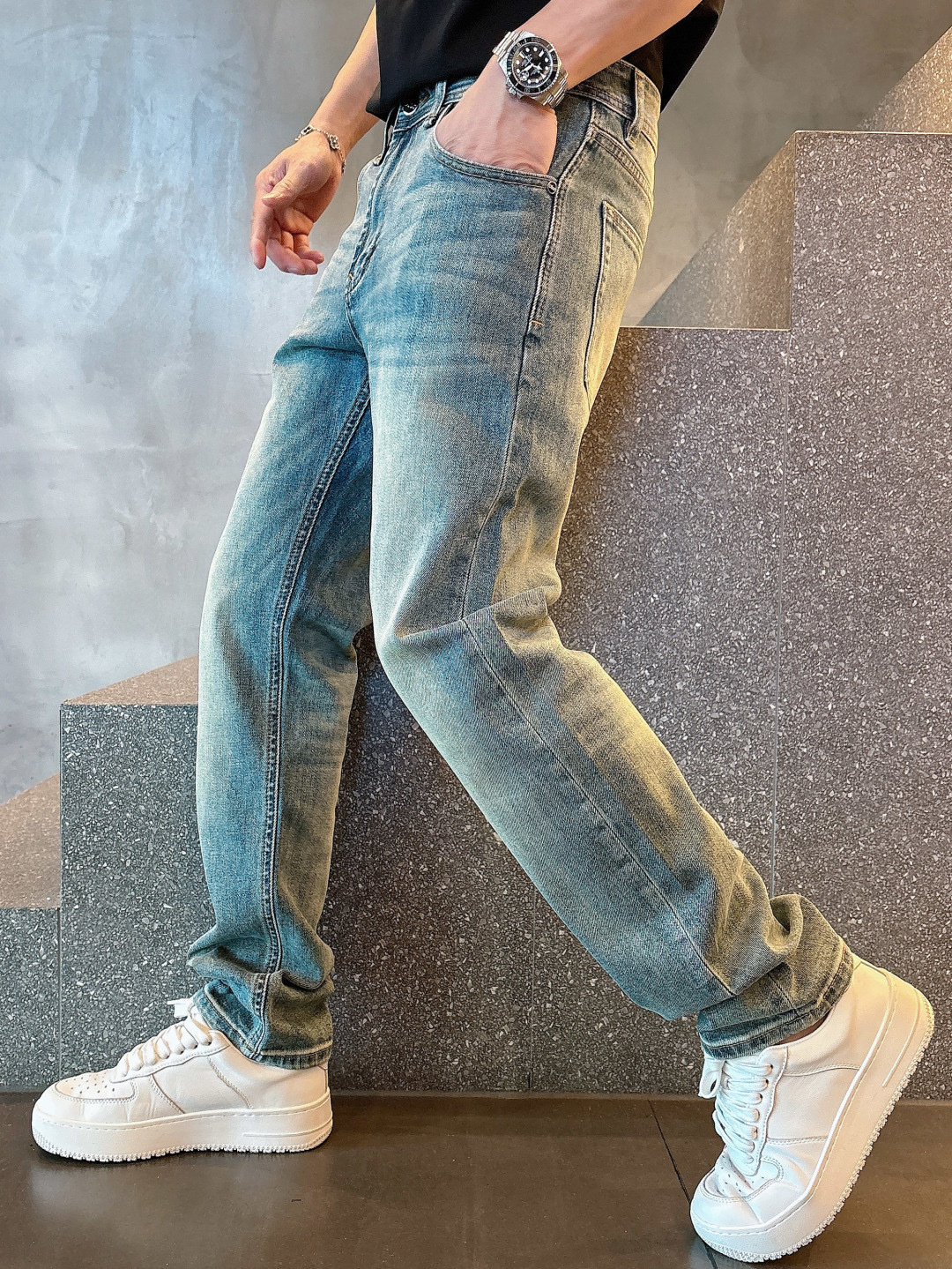 CD 新款时尚复古水洗怀旧牛仔裤，男士后腰老花铭牌装饰直筒显瘦休闲牛仔长裤！贸易公司渠道稀出，领先官网发