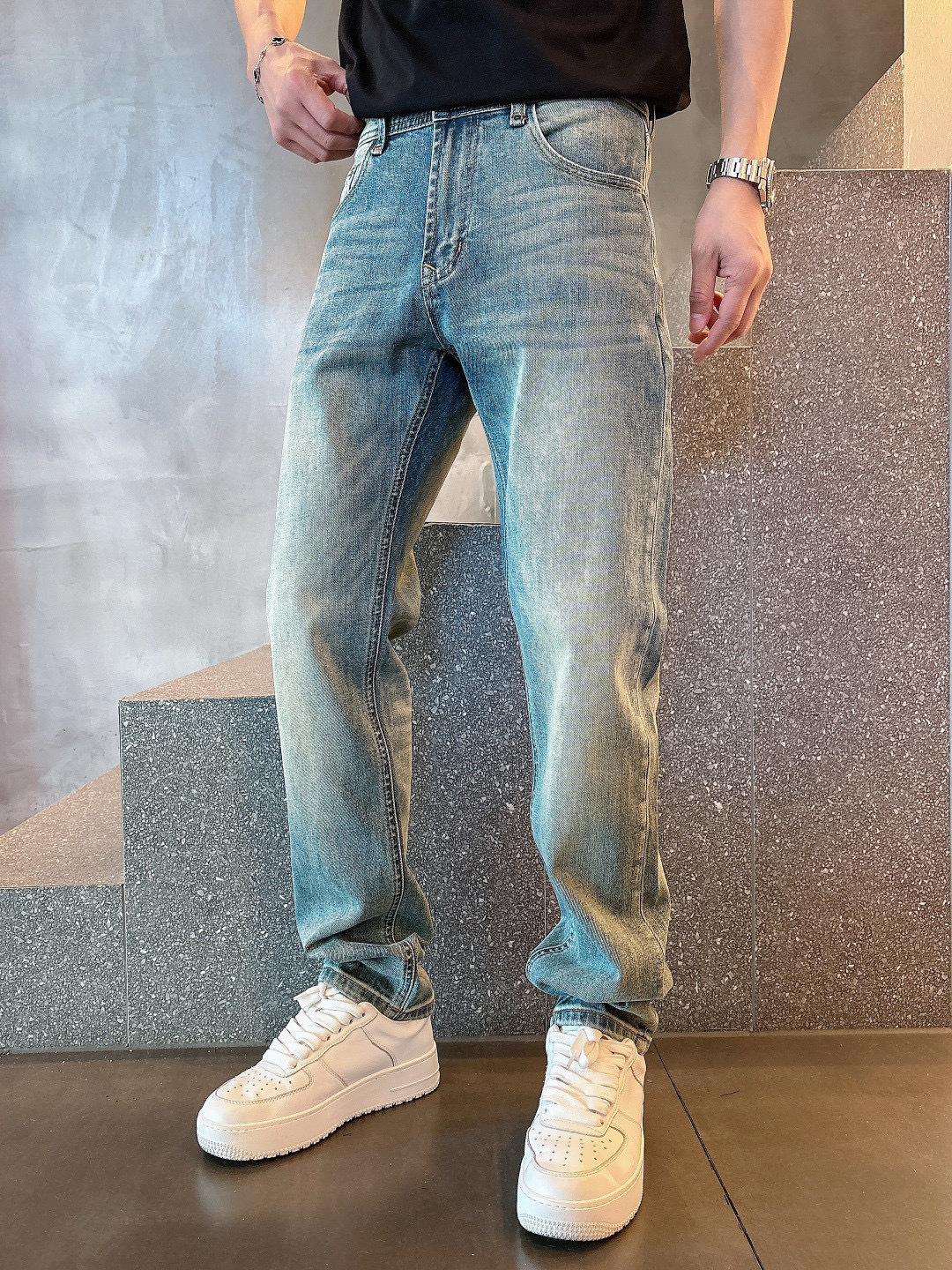 CD 新款时尚复古水洗怀旧牛仔裤，男士后腰老花铭牌装饰直筒显瘦休闲牛仔长裤！贸易公司渠道稀出，领先官网发