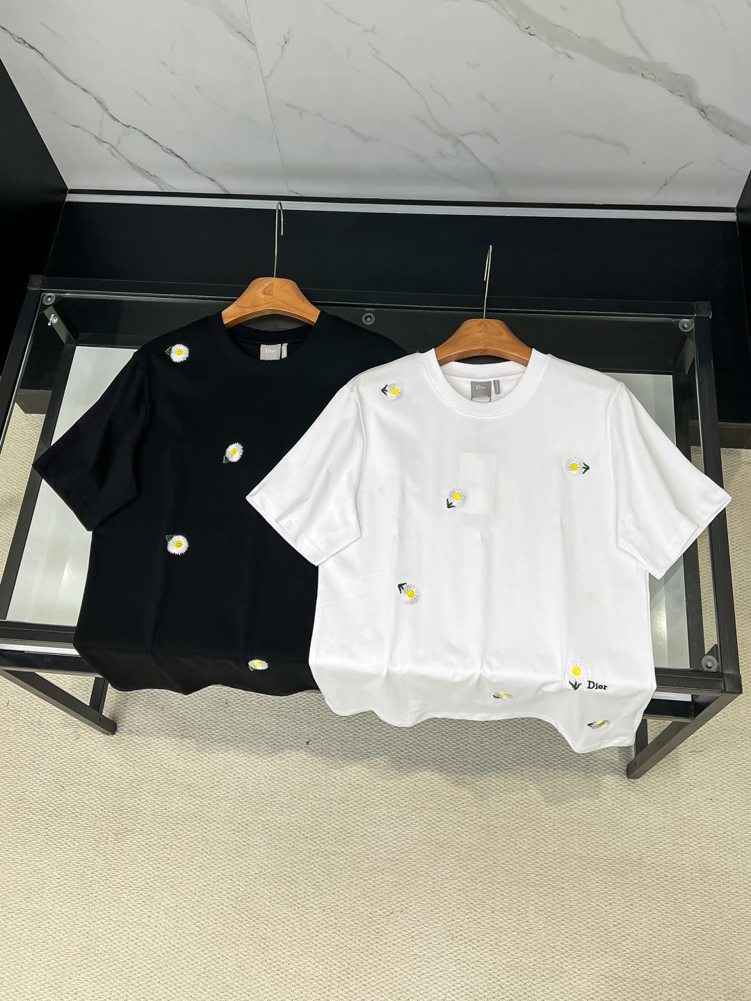 CD26SS春夏新款平纹针织棉布基础圆领短Tee，男女同款满幅菊花🌼图案刺绣休闲短袖T恤衫！贸易公司渠道