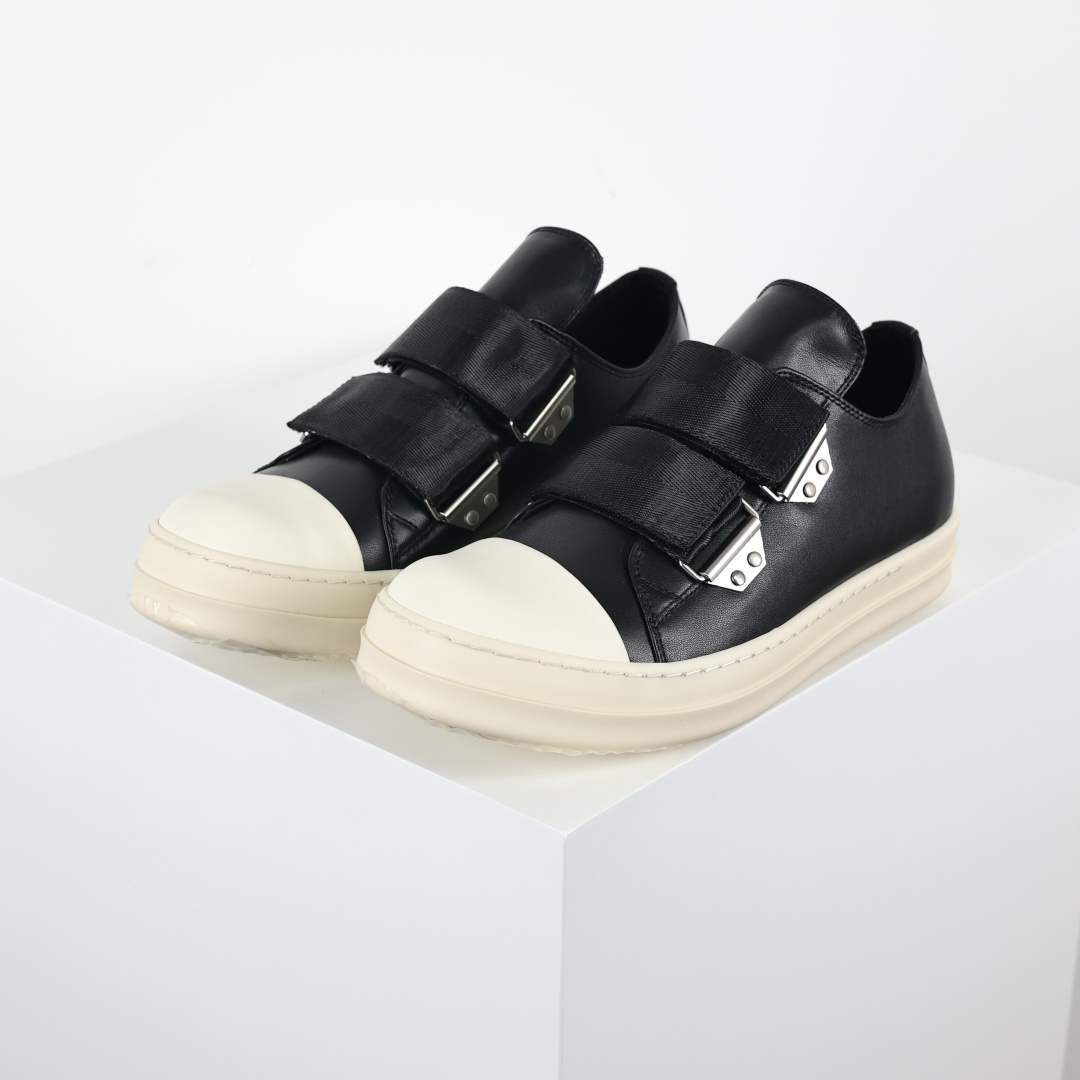 欧文斯 Rickowens 黑皮魔术贴年度“鞋王”，最新版底模，drkshdw字体凸出来的 无半点色差 