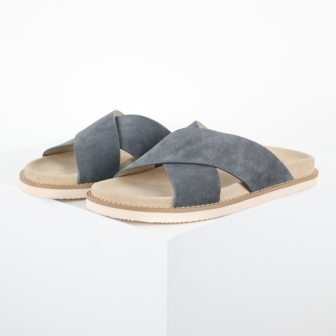 X1 版本 Brunello Cucinelli 绒面革 bc交叉拖 灰色鞋面甄选进口牛反绒皮打造，深棕